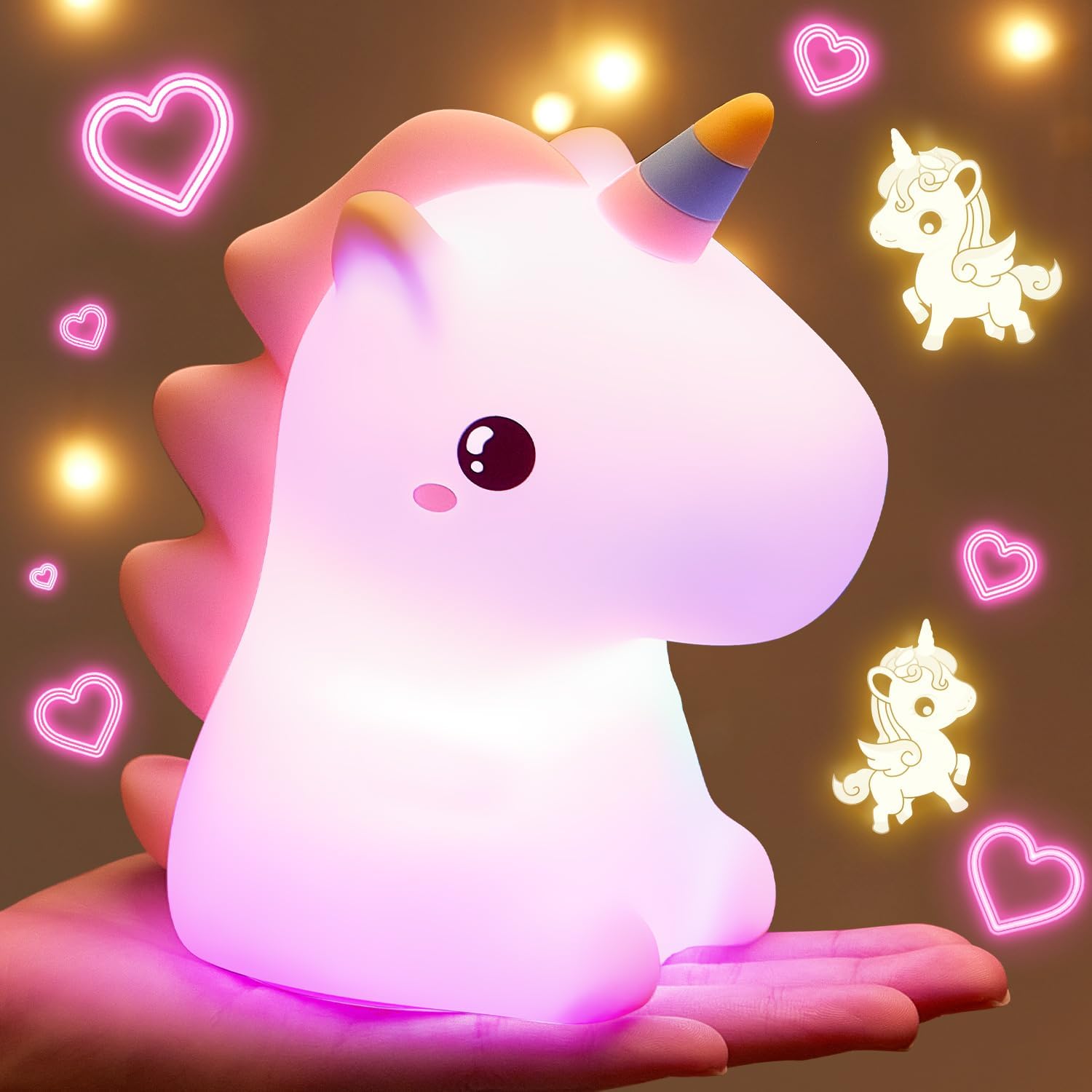 Unicorn Toys Night Light, 16 Colors Night Light Kids, Silicone Gilrs Toys | Dimmable, Soft Silicone Touch, 12 Hours Use, Nightlight, Unicorn toys for Girls Age 3 4 5 6, Baby, Toddlers, Kids Room Decor