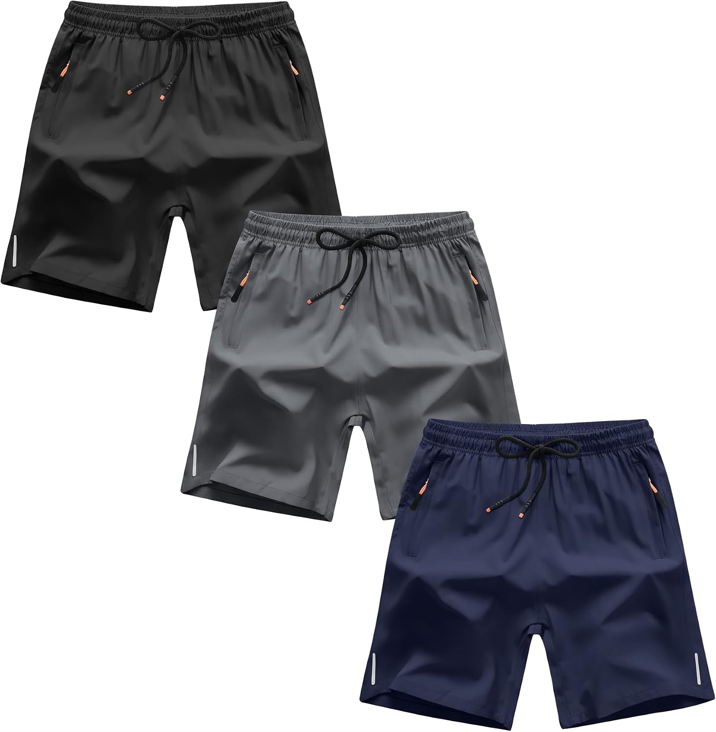 Boys Shorts Quick Dry Athletic Running Shorts with Zipper Pockets