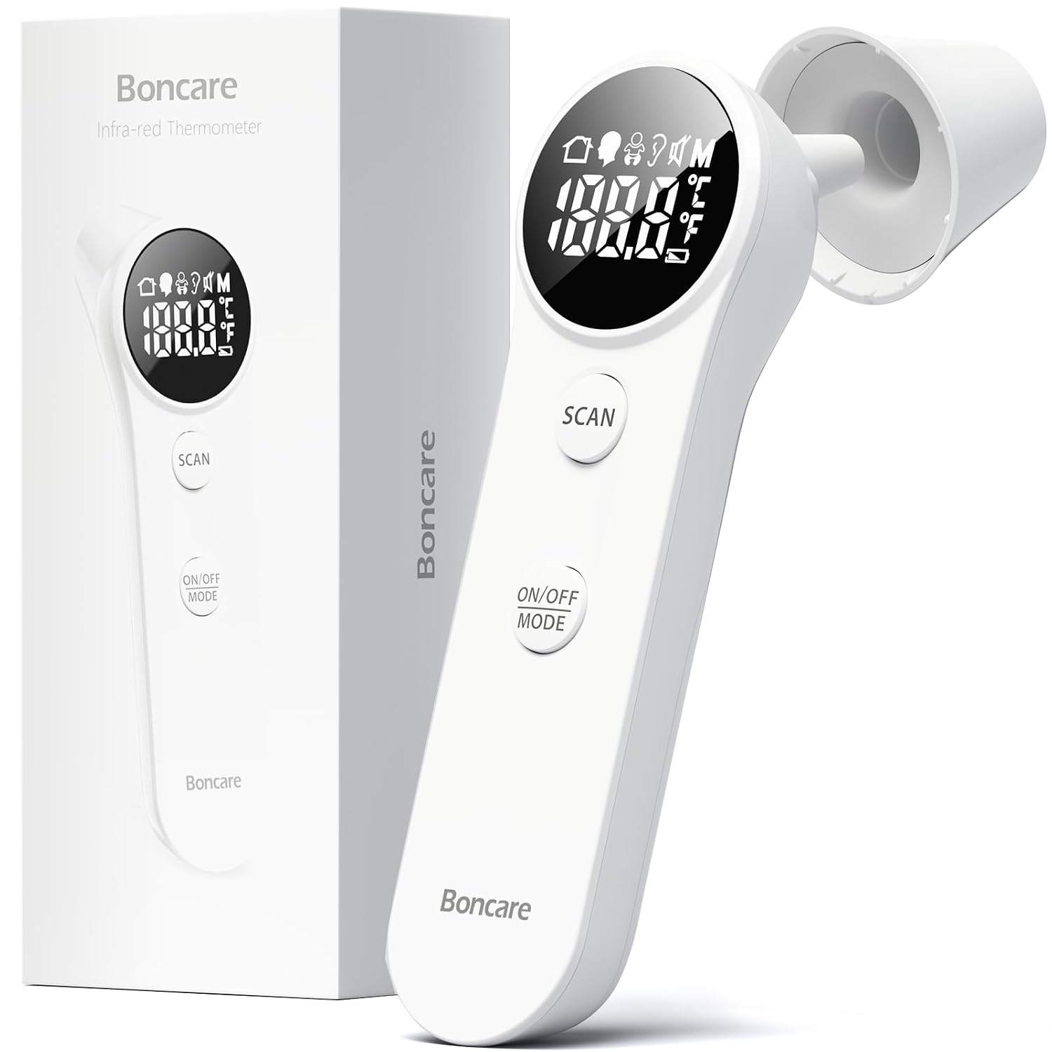 Boncare Ear and Forehead Thermometer for Adults and Kids | 2X Accuracy Infrared Digital Thermometer ,1 Second Reading, No Touch Baby with Fever Alarm