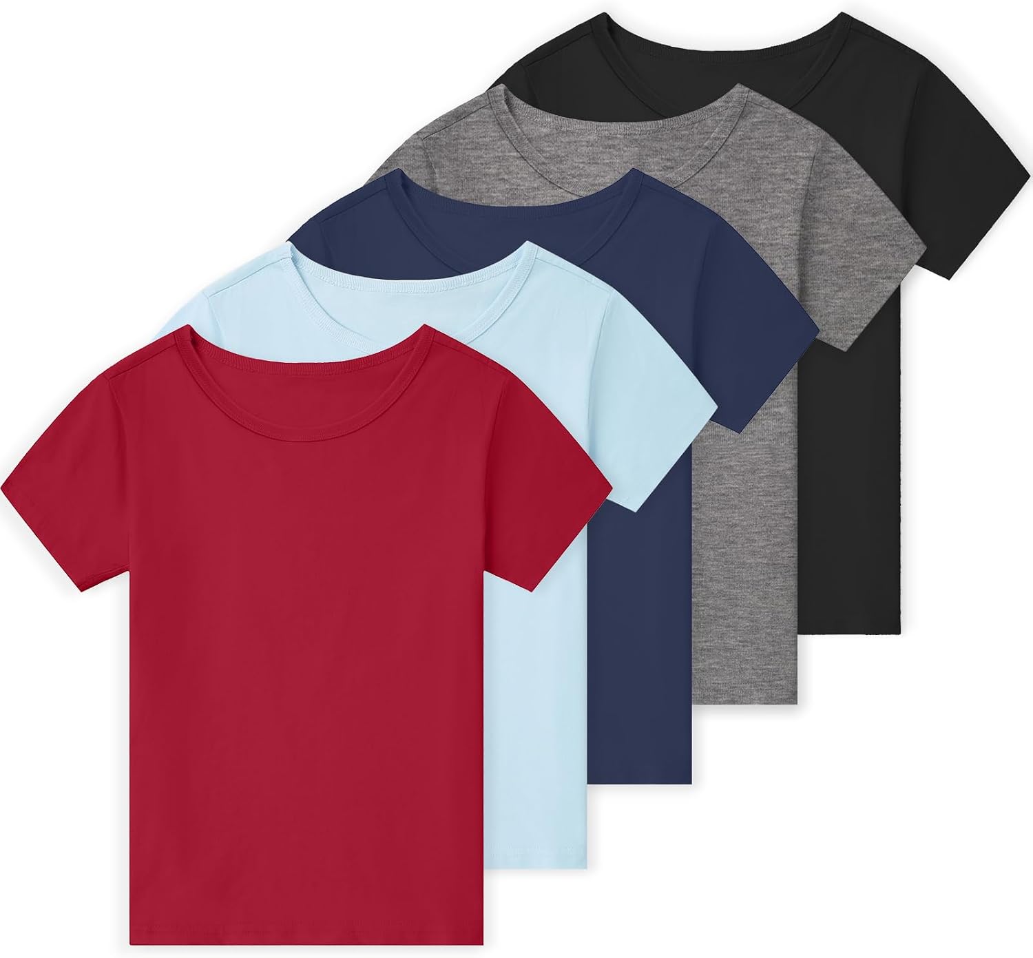 5-Pack Boys Shirts Cotton Short Sleeve Tops Kids T Shirts for Boy Age 2-14Y | 100% Cotton Short Sleeve Boys TShirts,Soft Breathable Toddler Shirts,Crew Neck Solid Youth Kids Tee,Basic Casual Boys Clothes