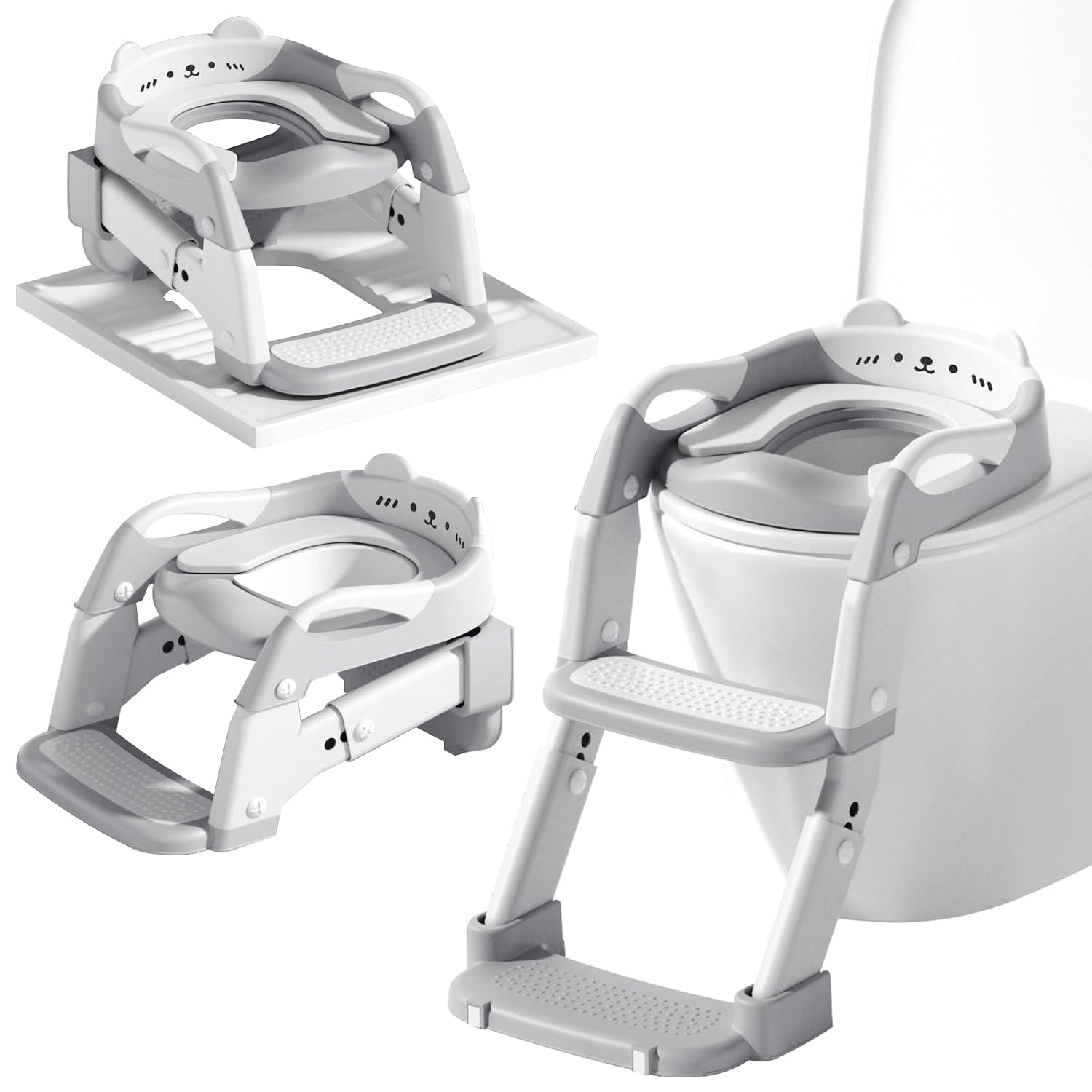Potty Training Seat with Step Stool Ladder for Toddler, 3-IN-1 Convertible Potty Toilet, Upgrade Training Ladder for Boys & Girls, Includes Removable Urinal & Soft Cushion – Grey