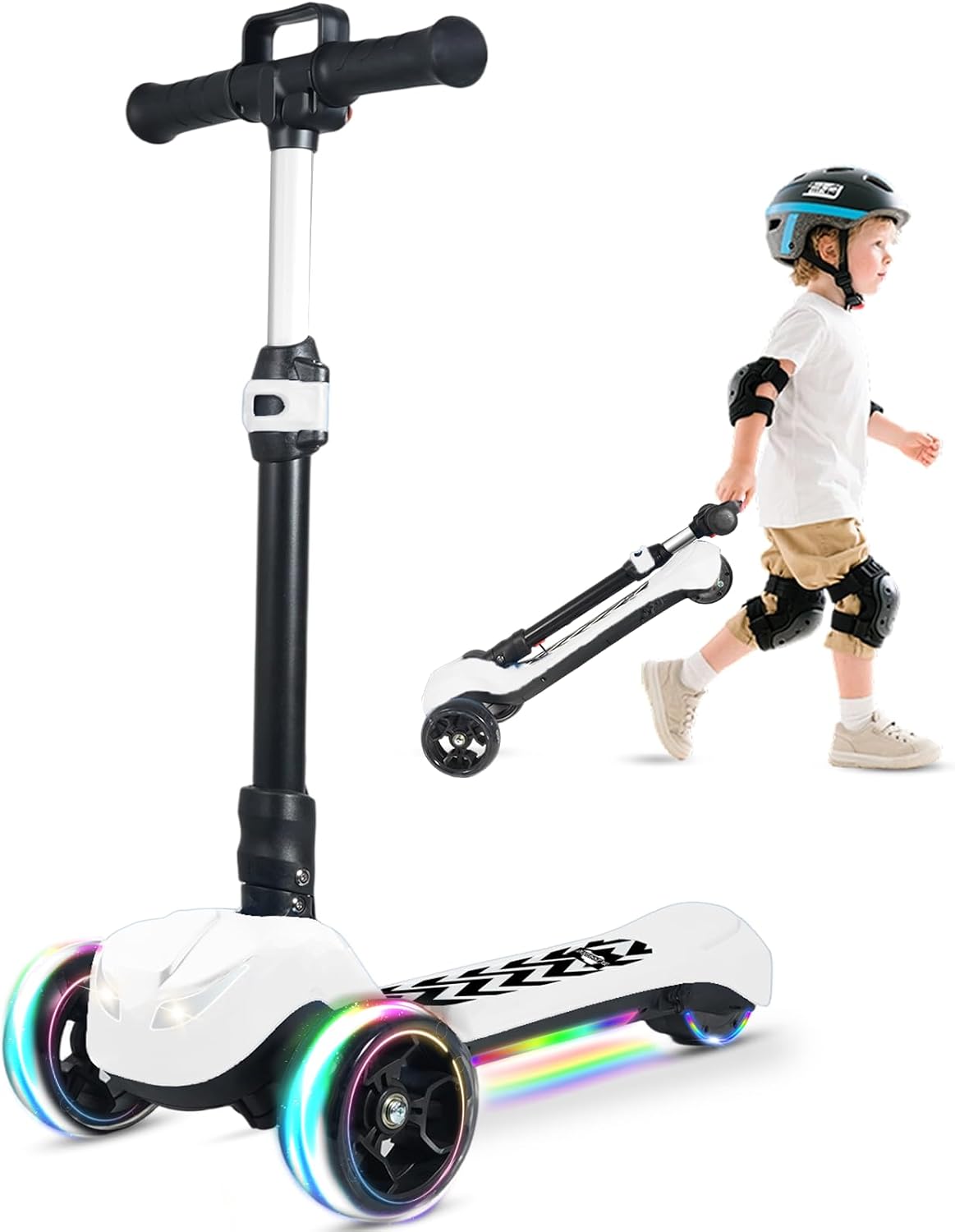 Electric Scooter for Kids Ages 3-12, 3 Adjustable Heights, 5MPH Safe Speed | Full Body Lights Up, Wide Deck, 90min Riding, Foldable 3 Wheel Electric Scooter for Kids Boys Girls Toddler Birthday