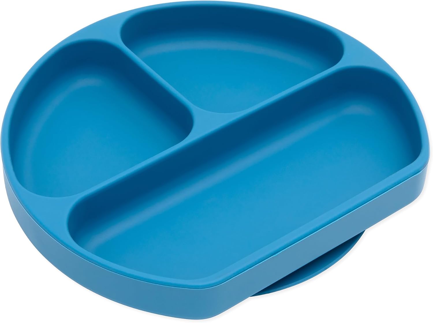 Bumkins Toddler and Baby Suction Plate, Divided Grip Dish for Babies and Kids, Baby Led Weaning, Feeding Supplies, Sticks to Tables and Highchairs, Platinum Silicone, for Children 6 Months, Dark Blue