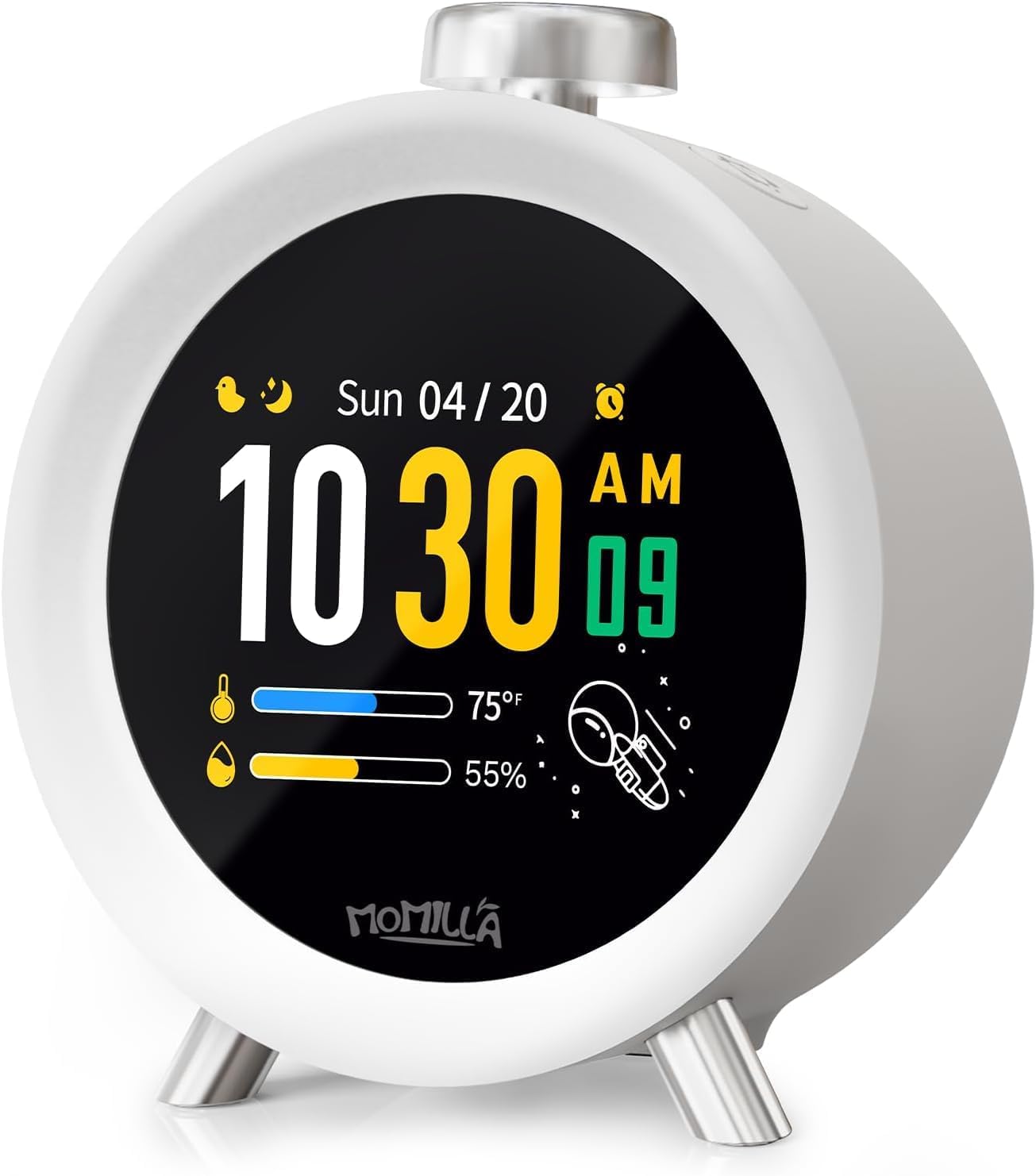 MOMILLA Alarm Clocks for Bedrooms, 2.8″ Color Display, 4 Alarms Easy to Set | Kids Alarm Clock for Heavy Sleepers Adults, Digital 7 Day Programmable Clocks,White Noise Sound Machine, Hourly Chime Plug in