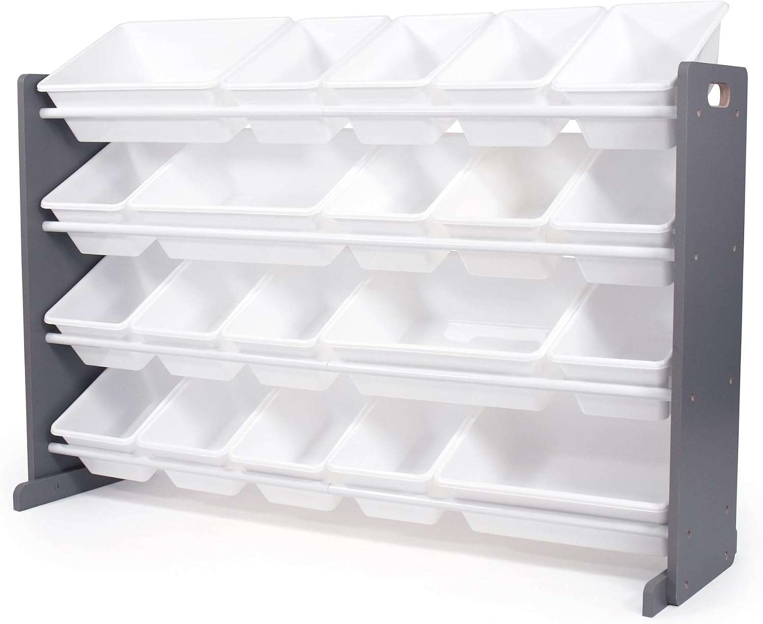 Humble Crew Kids Toy Organizer with 20 Bins, 4 Tier Storage for Playroom | Sturdy wood and steel toddler shelf, removable BPA-free containers, wall anchor anti-tip safety kit for bedroom or classroom