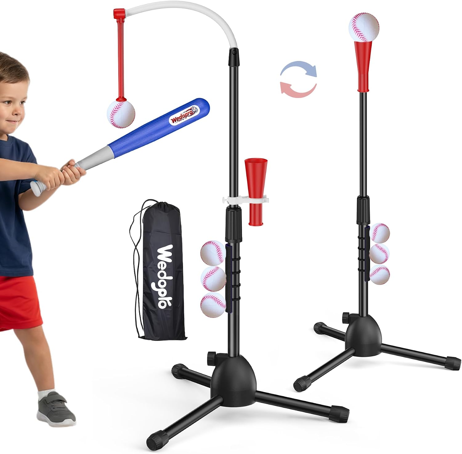 Wedopro Steel Baseball Batting Tee for Kids 3-12 – Beginner Training T-Ball Set for Toddlers Outdoor & Backyard – Adjustable Height 25″-40″ – 3X Stability Hitting – Birthday Gifts for Boys Girls