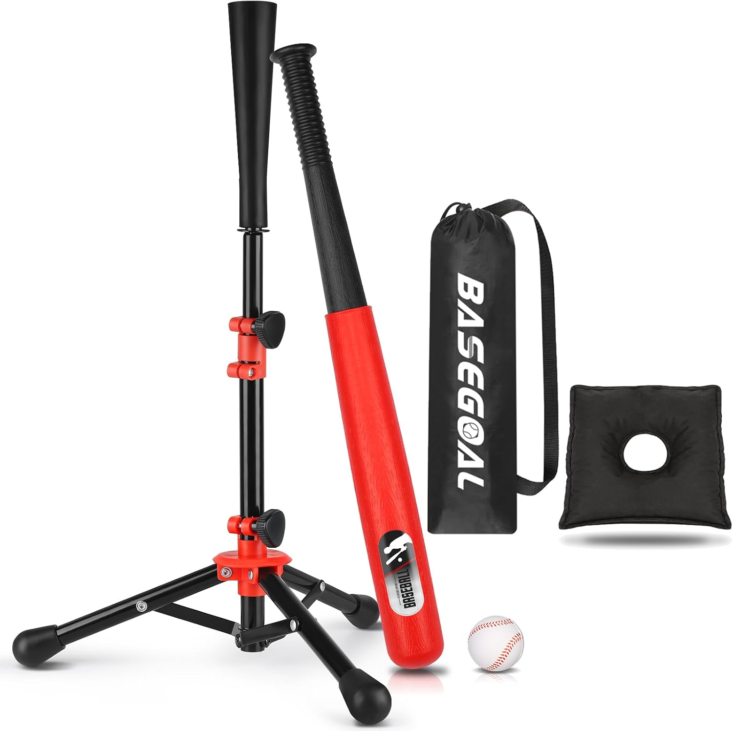 Baseball Batting Tee Ball Set for Kids and Youth,with Bat & Ball | Tripod stand batting tee ball set for stability; Adjustable height; Portable with carry bag, indoor & outdoor