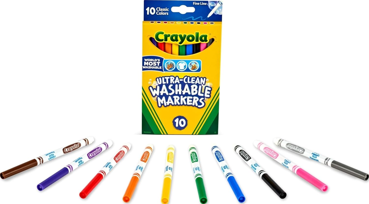 Crayola Ultra-Clean Washable Markers, Fine Line Multicolor, 10 Count