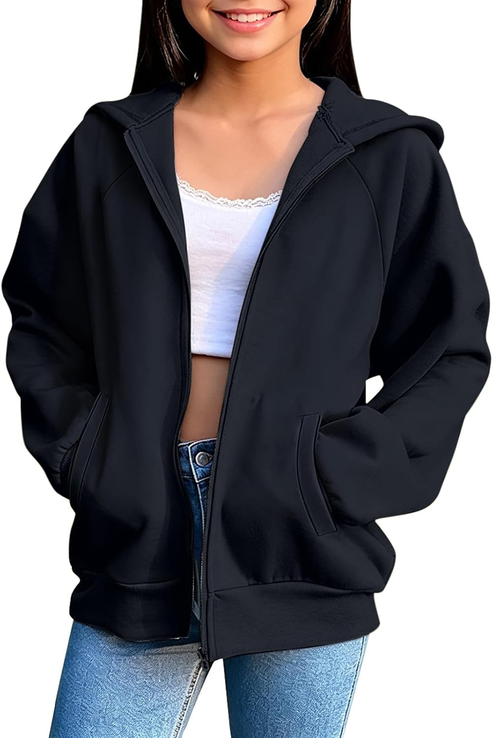 Oversized Hoodie For Girls 2026 Fall Winter Trendy Long Sleeve Zip Up Hooded Sweatshirt Cute Preppy Teens Clothes