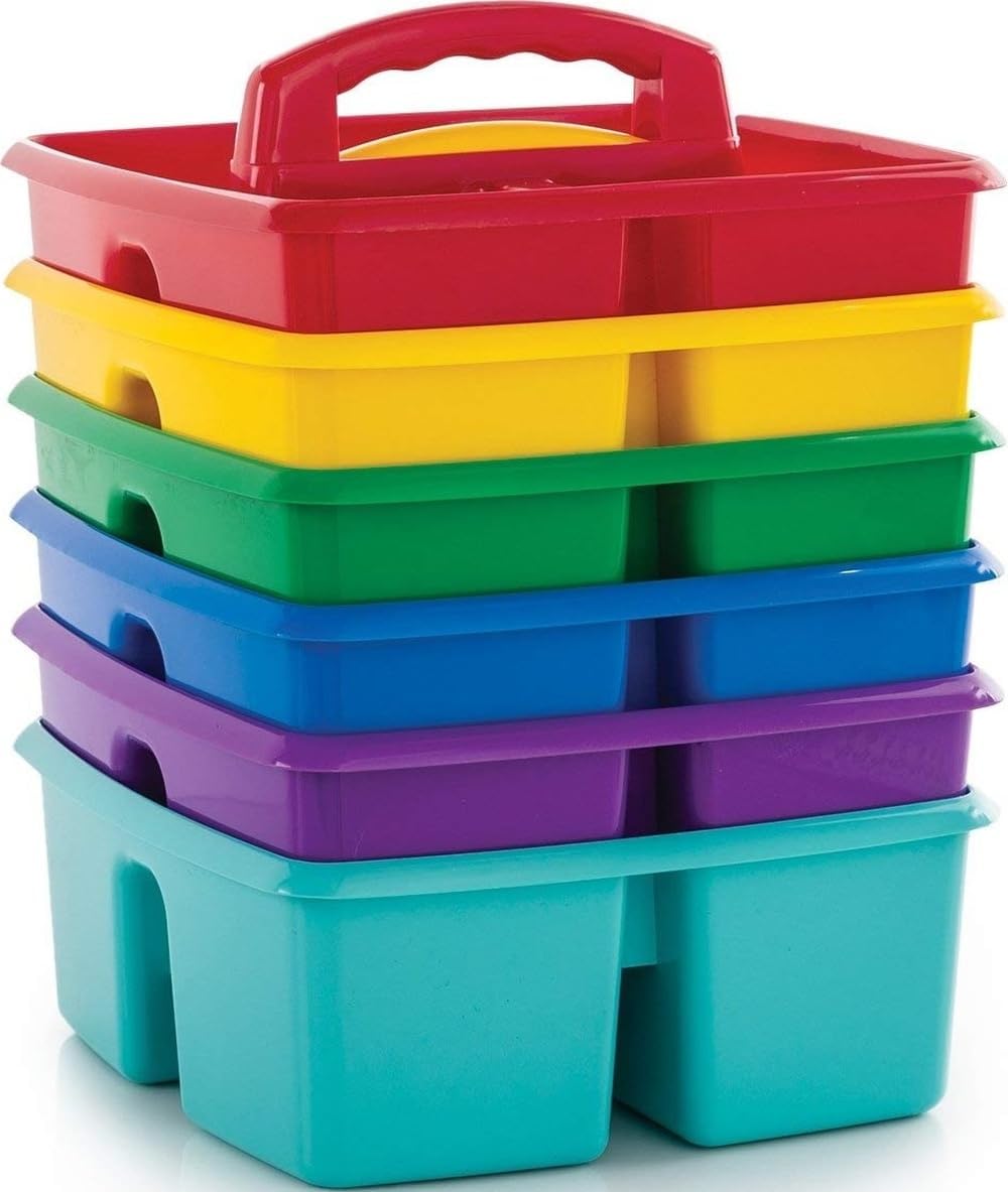 Storex Classroom Caddy, 9.25 x 9.25 x 5.25 Inches, Assorted Colors, Color Assortment Will Vary, Case of 6 (00940U06C), Small Caddy