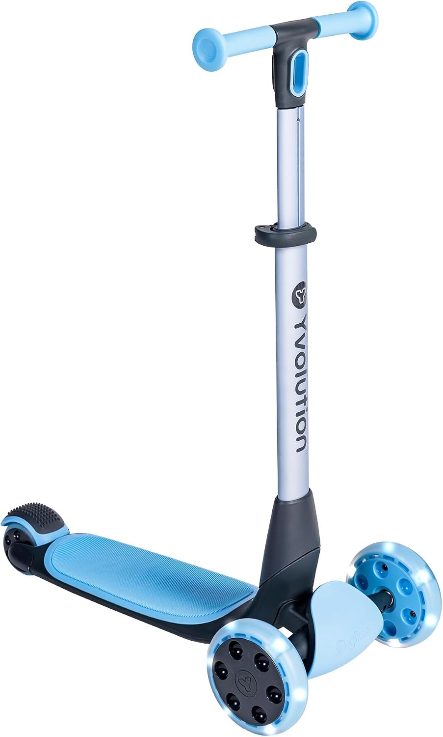 Yvolution Y Glider Nua 3-Wheel Kids Scooter – Adjustable Height, Arc-Folding Handlebar, LED Light-Up Front Wheels, Extra-Wide Deck, Ages 3-10