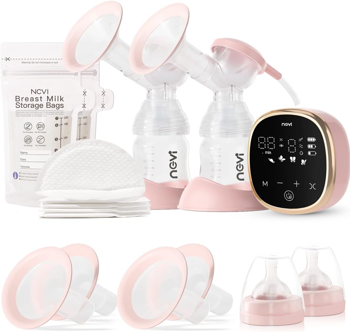 NCVI Electric Breast Pump 8782, Portable Hospital-Grade Double Pump | 4 Modes 9 Levels, Anti-Backflow, Rechargeable Quiet Breastfeeding Pump for Efficient Comfortable Use at Home, Work or Travel