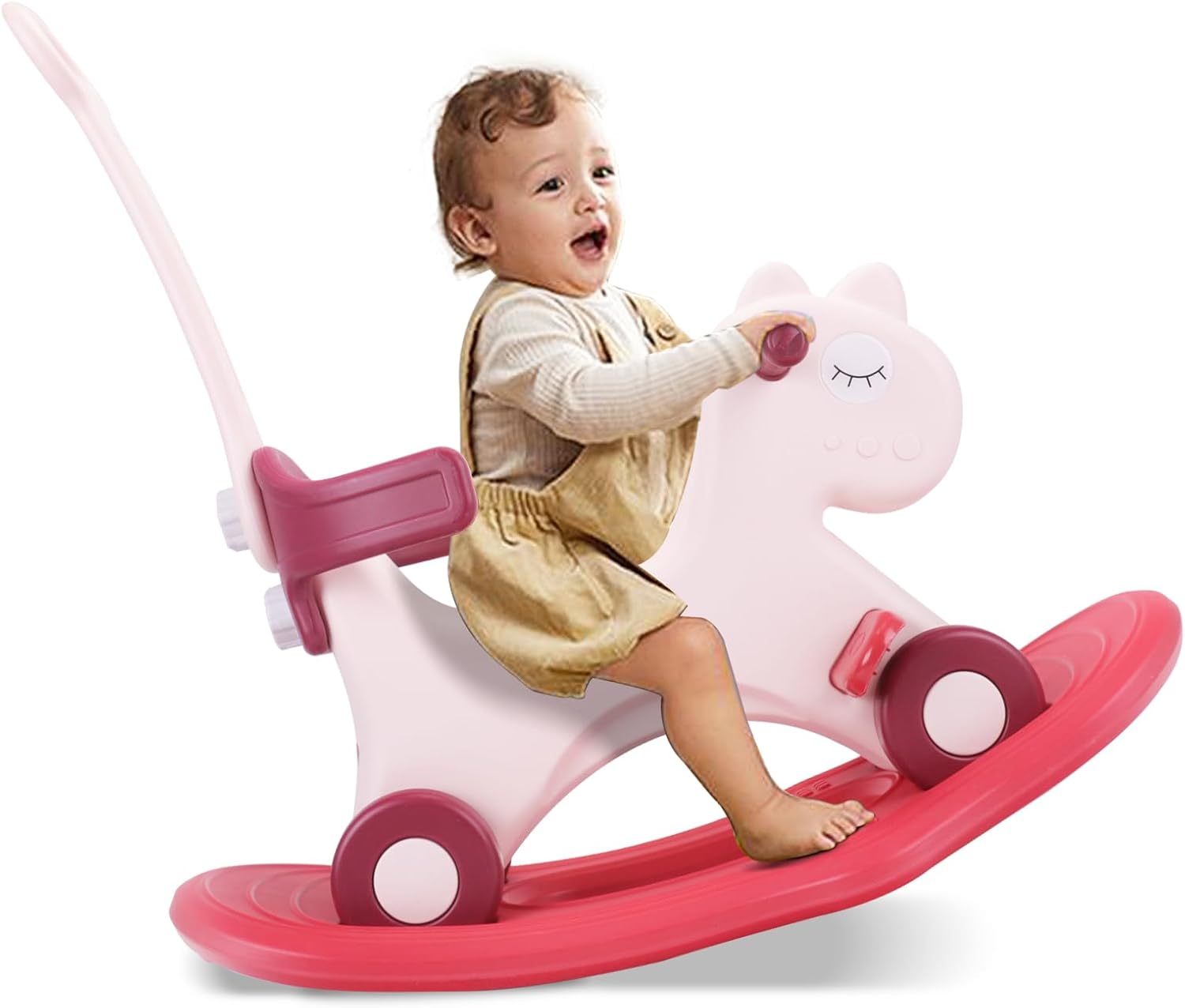 Ancaixin 4 in 1 Rocking Horse for Toddlers 1-3 Years Old, Balance Bike Ride On Toys with Push Handle, Backrest and Balance Board for Baby Girl and Boy, Unicorn Kids Riding Birthday