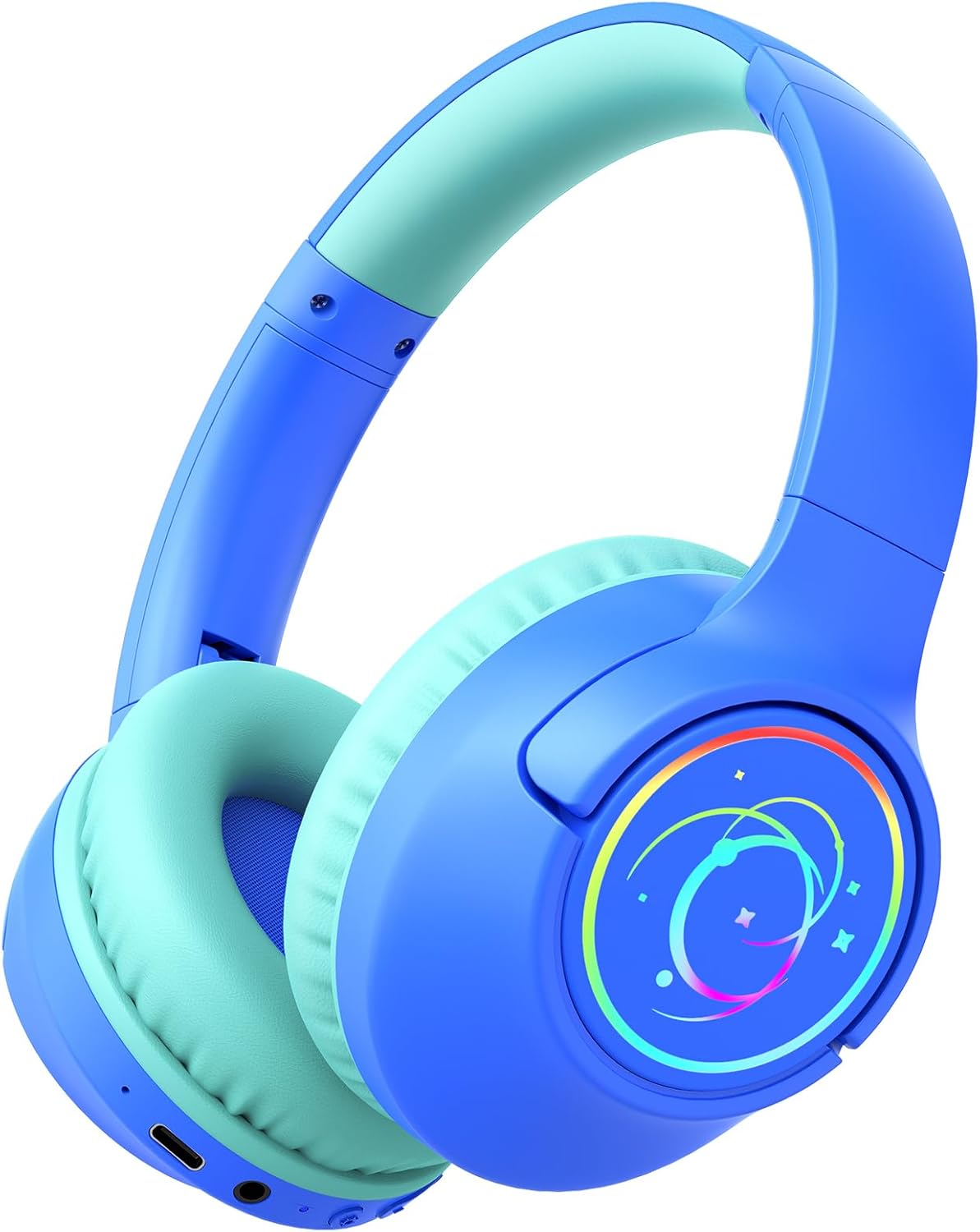 Kids Bluetooth Headphones with 85H Playtime for Toddler Boy, Blue with LED | Over Ear Wireless Headphones for Kids, 85/94dB Safe Volume Limit, Bluetooth 5.4 Built-in Mic for iPad Tablet Airplane Travel