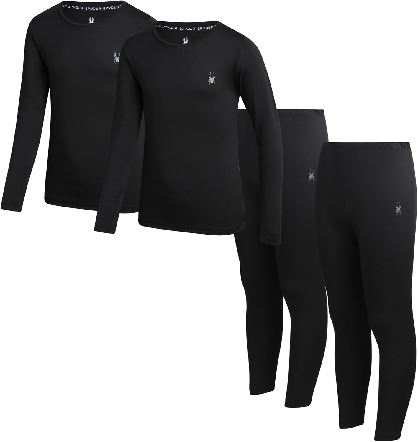 Spyder Kids Thermal Underwear Set – Moisture Wicking Insulated Breathable | 4-Piece, Soft Moisture-Wicking Breathable Underwear, Warm Comfort for Boys and Girls on Cold-Weather Days