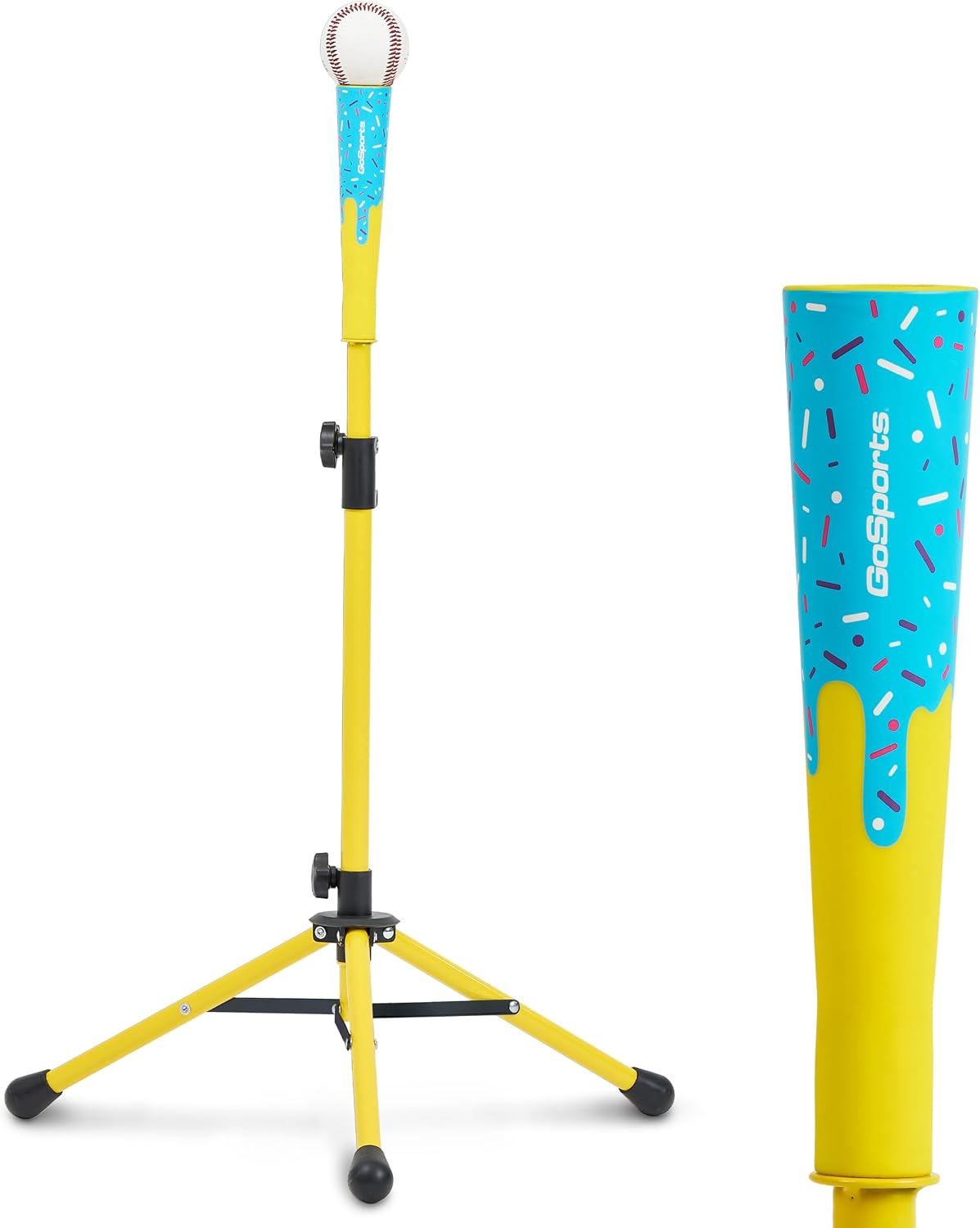GoSports Baseball & Softball Drip Batting Tee – Adjustable (26.5″ – 40″) Tripod Hitting Tee with Weighted Steel Base for All Ages – Tball Practice Accessory and Baseball Training Equipment