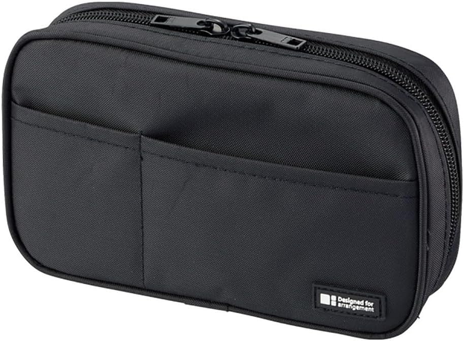 LIHIT LAB Large Capacity Zipper Pencil Case For School Office College, Big Capacity 4 Compartments Pencil Bag Holder Adults Teen Boys Girls, Travel Cosmetics Storage, Jet Black (A7551-124)