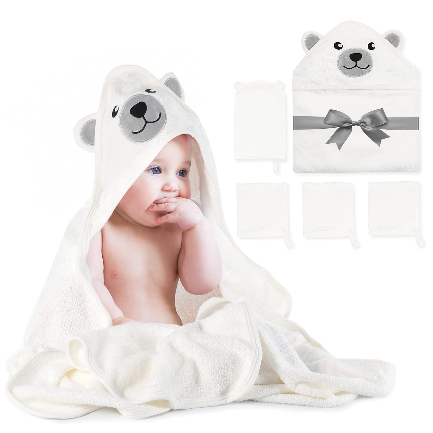 Momcozy Baby Towel, 5pcs Baby Bath Towel Set，Soft&Breathable | 5pcs Baby Bath Towel Set, Extremely Soft&Breathable, Suitable for Girls and Boys
