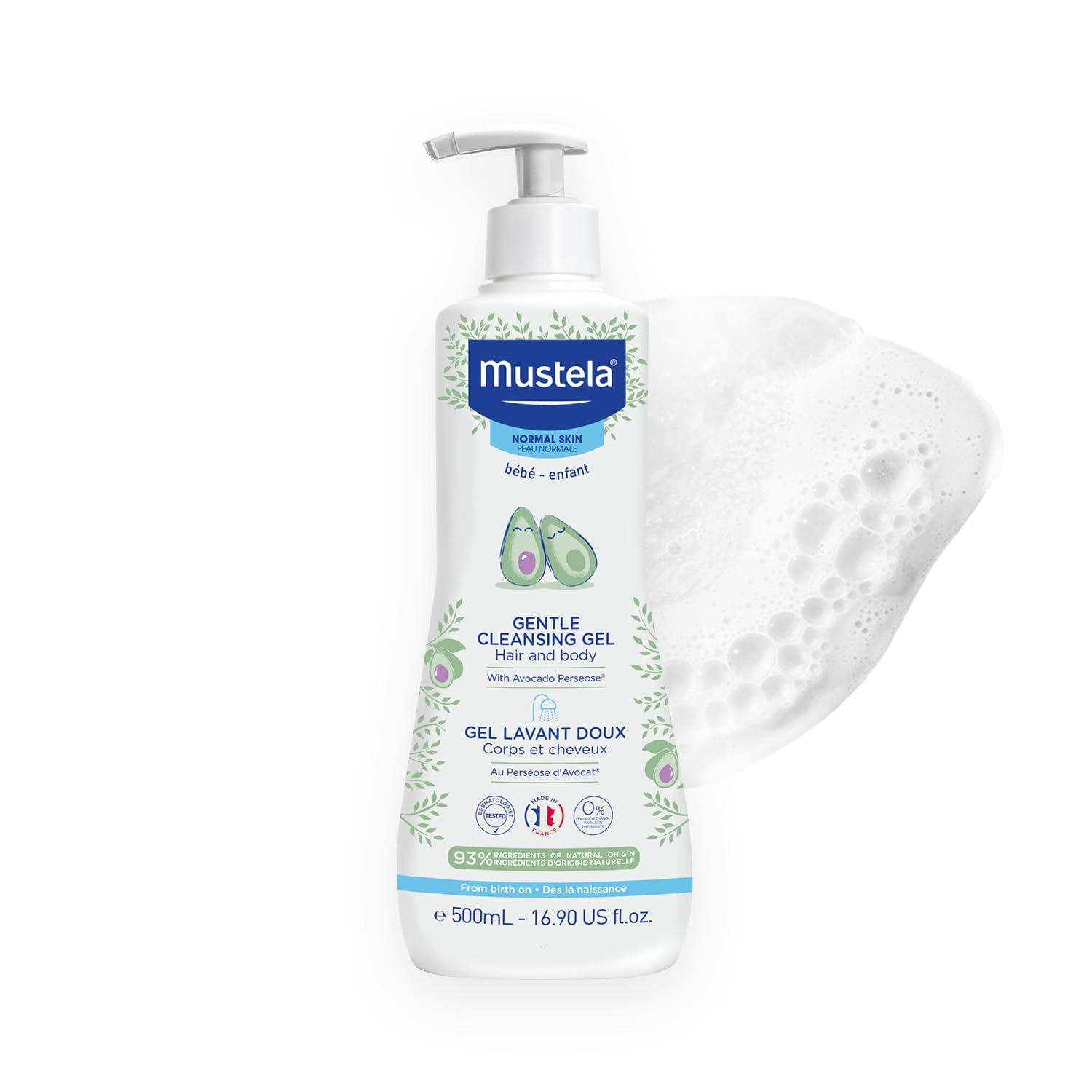 Mustela Gentle Cleansing Gel – Baby Wash for Delicate Skin and Hair – Newborn-Safe Cleanser – Made with with Natural Avocado Perseose – 1 or 2-Pack – Various Sizes