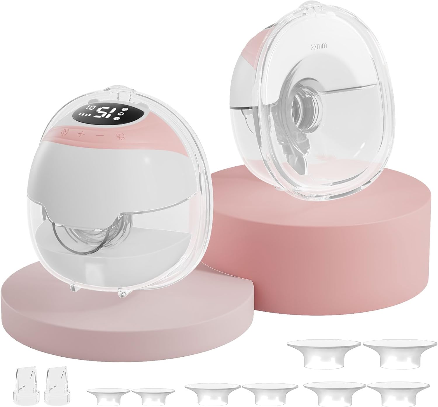 Hands-Free Wearable Electric Breast Pump, 3 Modes &15 Levels,320mmHg Strong Suction,Double-Sealed Leak-Proof Flange for Baby-Like Comfort,18/20/22/24mm Adjustable Flange, Pink 2-Pack Breast Pump Set