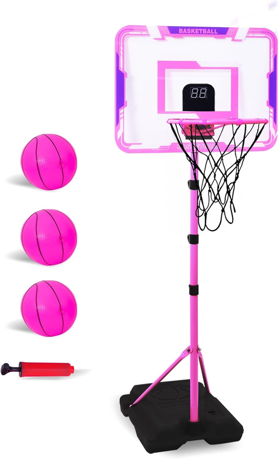 Kids Basketball Hoop, Adjustable Height Toddler Basketball Hoop Stand, Indoor Outdoor Basketball Goal Toy for Boys Girls Ages 3~8 Years Old, Includes 3 Balls, Ideal for Birthday Gift