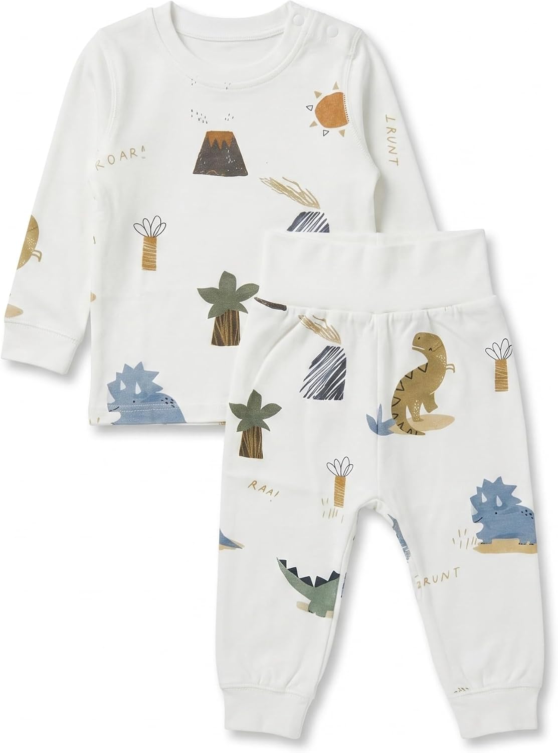 Organic Cotton 9M-5T Unisex 2-Piece Baby Toddler Pajama Set | Ultra Soft, High-Waist Pants Protect Belly, Breathable, No Shrinking Fading or Pilling Wash After Wash