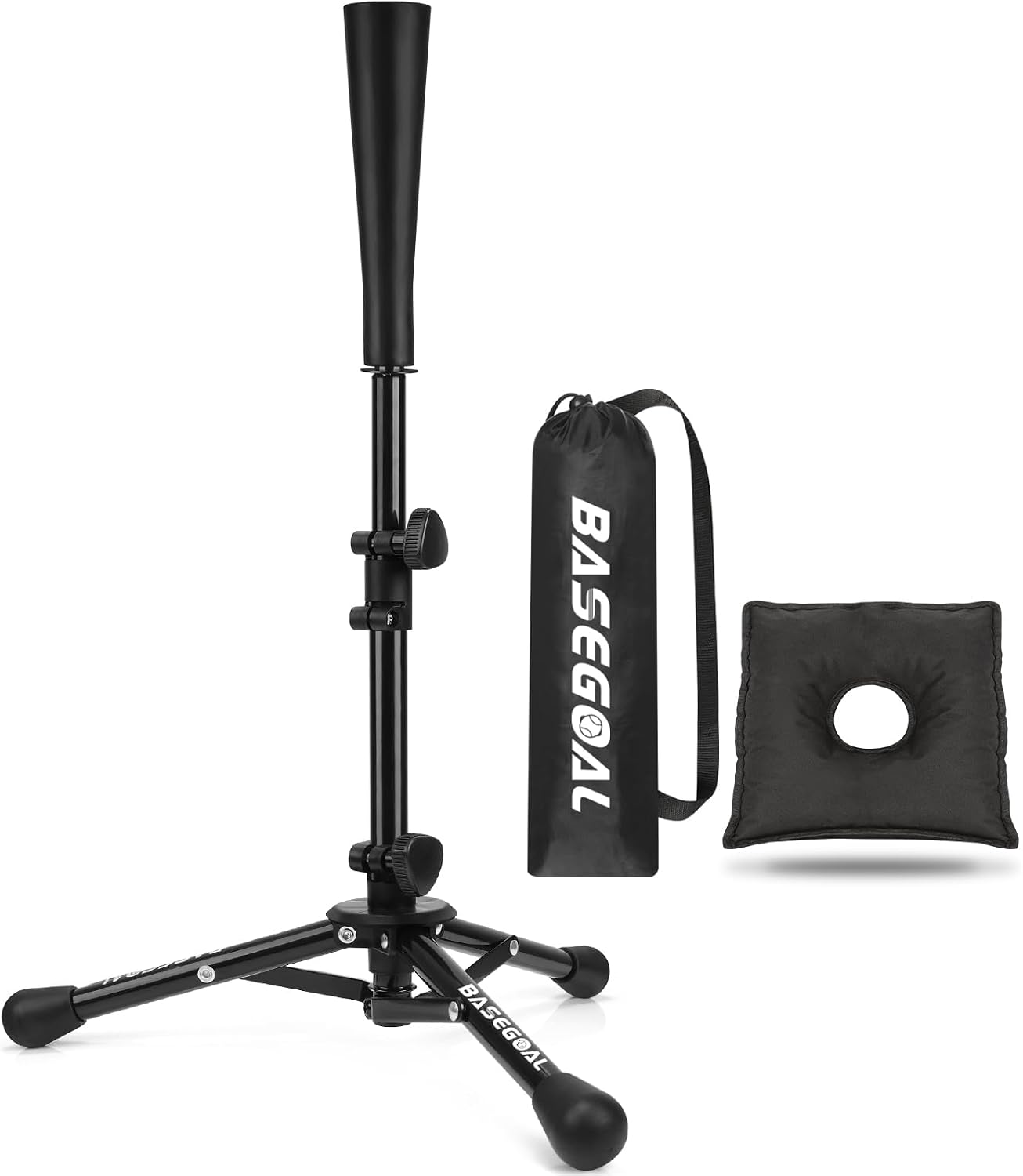 Baseball Tee with Sandbag for Stability,Portable Batting Tee | Tripod stand hitting tee; Adjustable height; Portable with carry bag, indoor & outdoor baseball practice use
