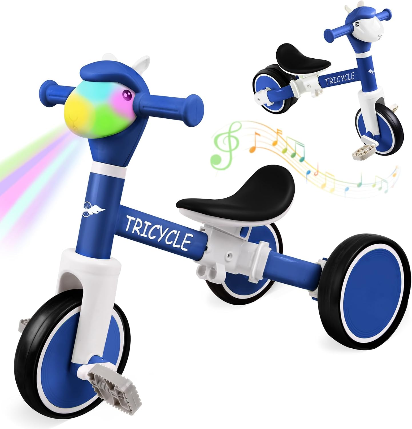 4-in-1 Toddler Balance Bike with Light & Music, Kids Tricycle for 1-5 Year Olds Boys Girls, Toddler Trike with Removable Pedals