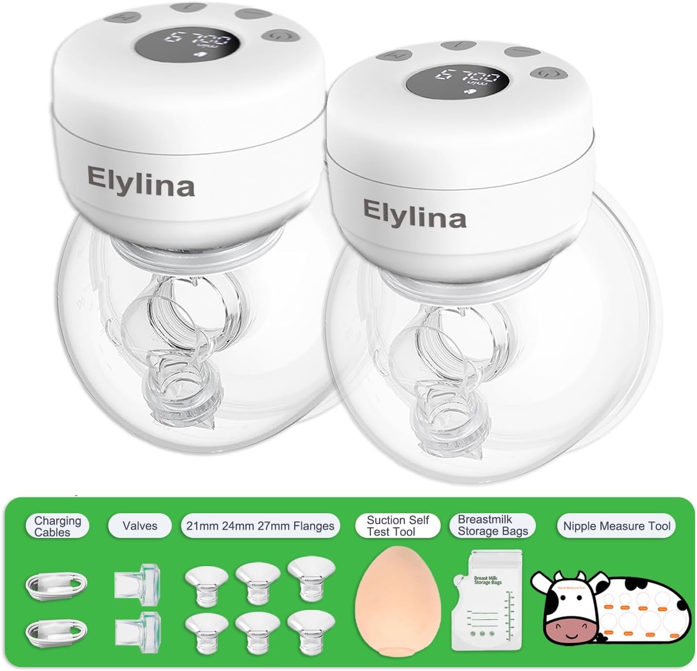 Wearable Breast Pump Hands Free｜Electric, Portable & Hands-Free, Super Quiet & Strong Suction, 2 Modes 9 Levels, Easy Clean, Auto Memory, All-Day Battery, 3 Flange Sizes (21mm/24mm/27mm)