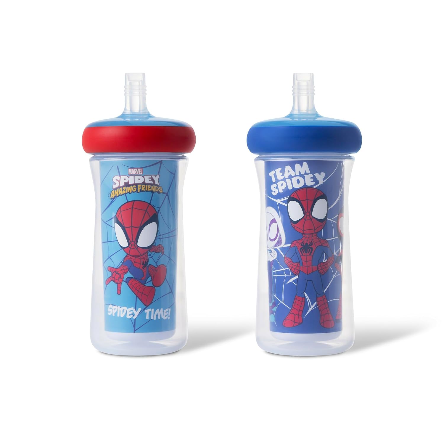 The First Years Spidey and His Amazing Friends Insulated Straw Cups – Toddler Cups with Straws and DropGuard Protection – Kids Water Bottles – 9 Oz – 2 Count – Ages 18 Months and Up