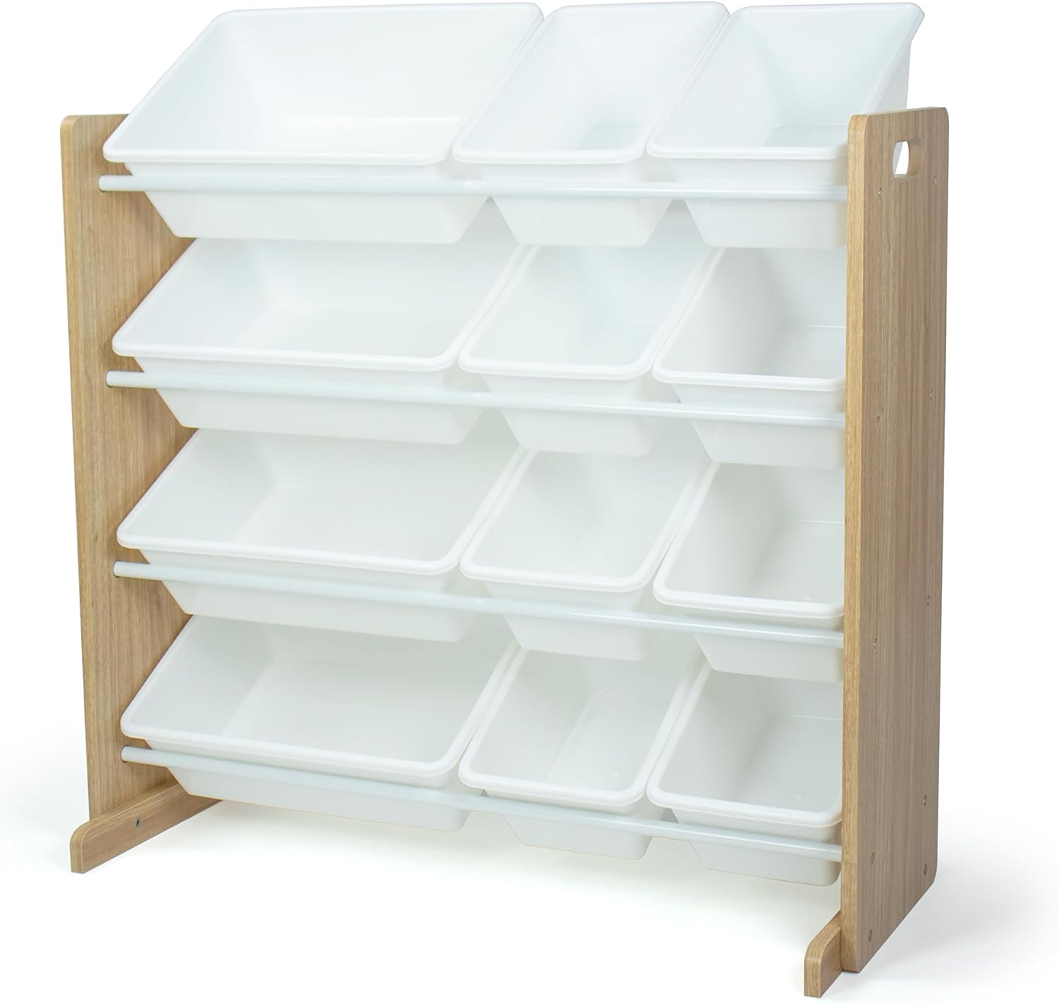 Humble Crew Kids Toy Organizer with 12 Bins, 4 Tier Storage for Playroom | Sturdy wood and steel toddler shelf, removable BPA-free containers, wall anchor anti-tip safety kit for bedroom or classroom