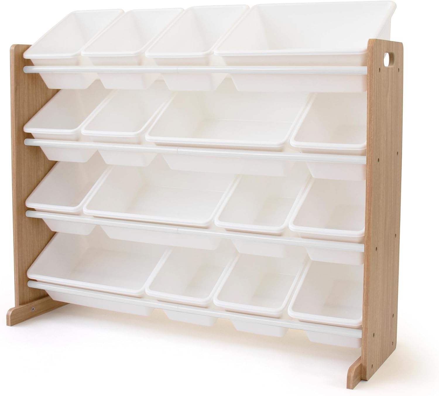 Humble Crew Kids Toy Organizer with 16 Bins, 4 Tier Storage for Playroom | Sturdy wood and steel toddler shelf, removable BPA-free containers, wall anchor anti-tip safety kit for bedroom or classroom