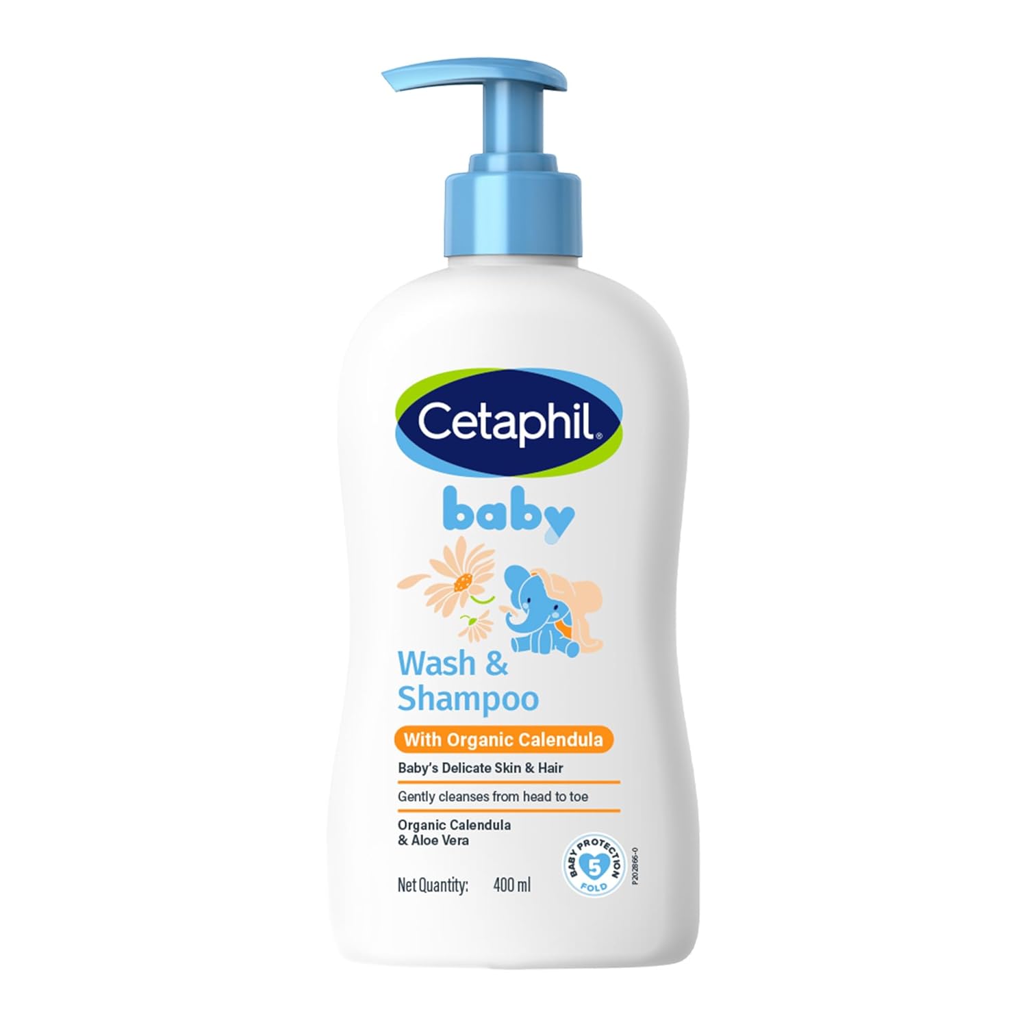 Cetaphil 2-in-1 Baby Shampoo & Body Wash, Tear Free, Calendula, 13.5 fl oz | 2-In-1 Baby Wash and Shampoo, Organic Calendula, Tear Free, Paraben Free, Newborn Sensitive Skin, No Colorants or Mineral Oil