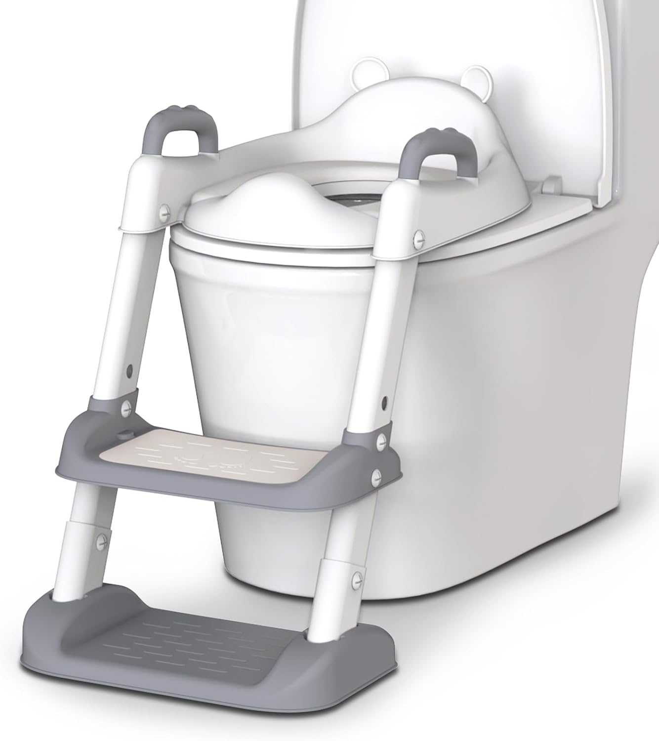 HBTower Potty Training Seat with Step Stool Ladder & Safety Handles,Grey | Foldable Toddler Toilet Seat with Splash Guard for Boys and Girls, Comfortable Kids Potty Cushion & Anti-Slip Pads