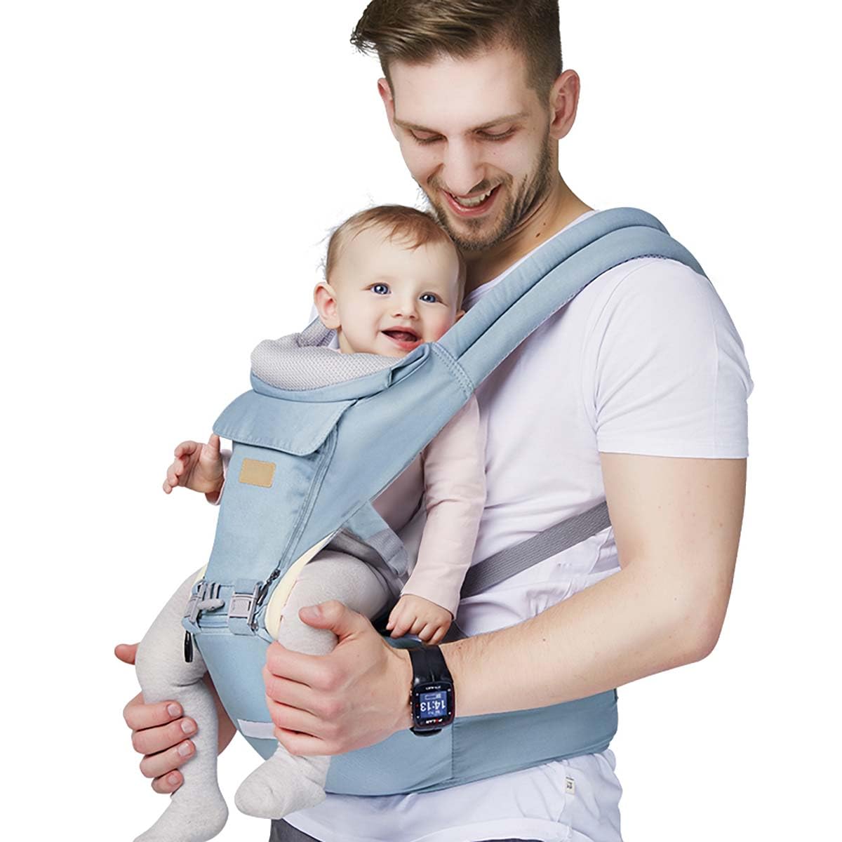 FRUITEAM Safety-Certified Baby Carrier with Hip Seat Newborn to Toddler | One Size Fits All, 6 Carry Positions, Cozy and Breathable Baby Carrier with Ergonomic Hip Support, H-Straps, All Seasons