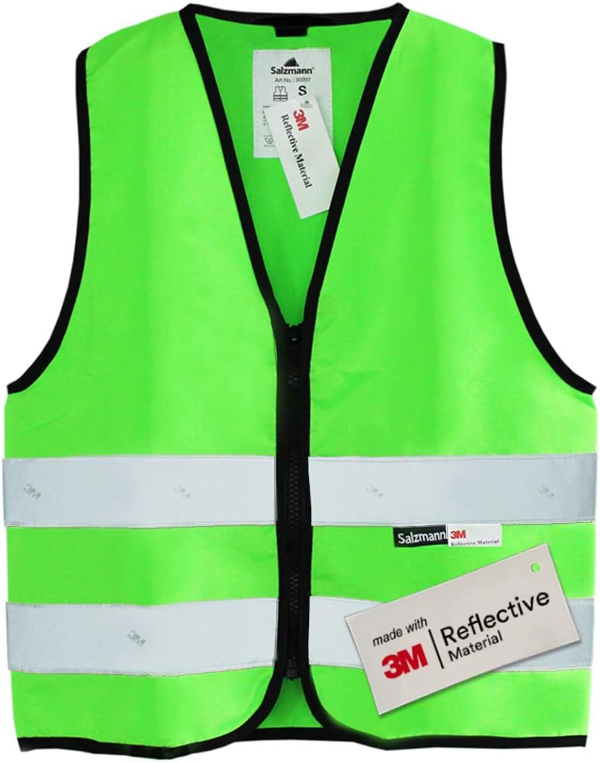 Salzmann Children’s High Visibility Vest | Kids Safety Vest | Ages 1-18 | Made with 3M Reflective Material | Durable Zipper Fastening | Yellow, Orange, Pink, Green