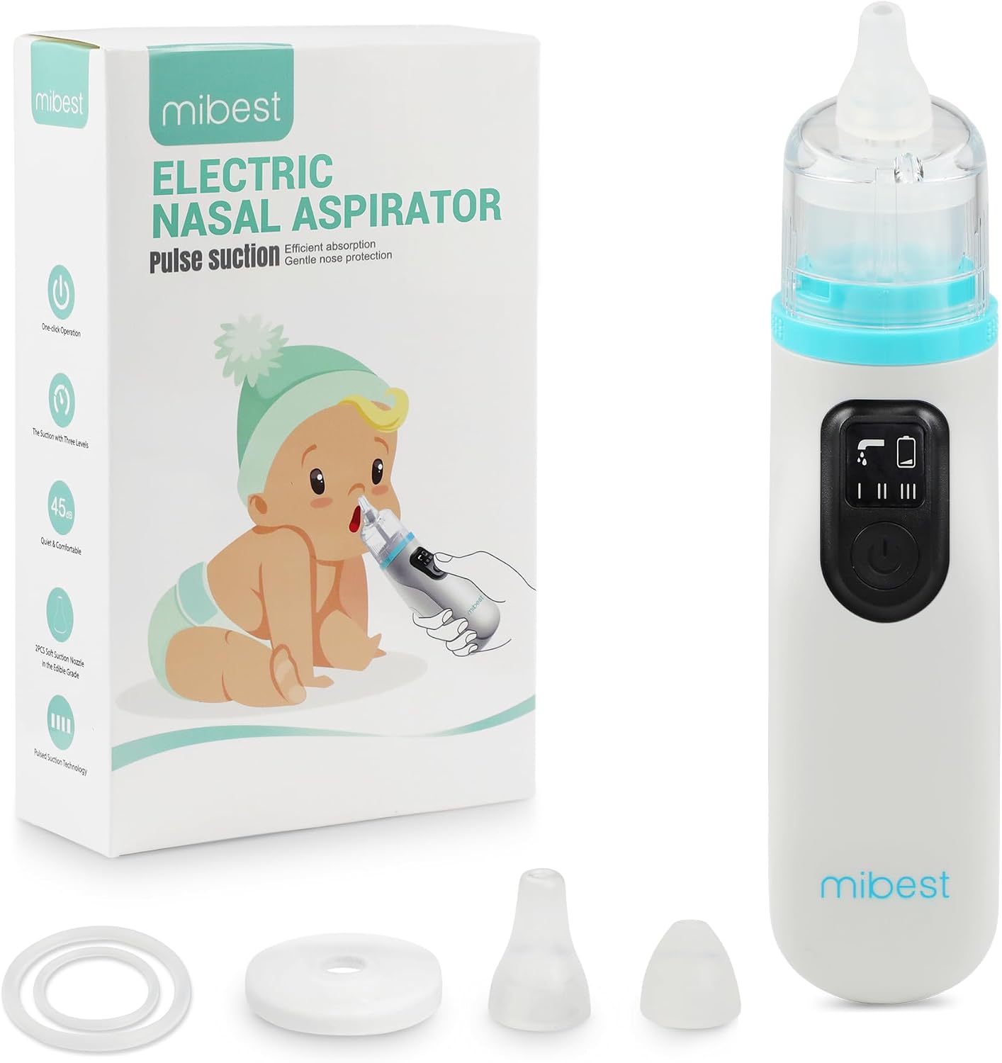 Mibest Nasal Aspirator for Baby – Electric Nose Suction for Baby – Booger Sucker for Toddlers – Electric Baby Nose Sucker with Anti-Backflow Patent – Ergonomic & Quiet – Waterproof Baby Nose Cleaner
