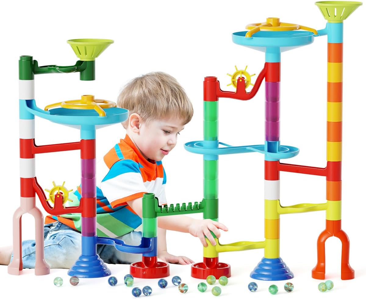 MaxTronic Marble Run Toy, 110pcs Marble Maze Kit STEM Educational Learning Toy for Kids, Mable Race Construction Railway Building Blocks with 60 Marbles Birthday Gift for Boys Girls 3-12 Years Old