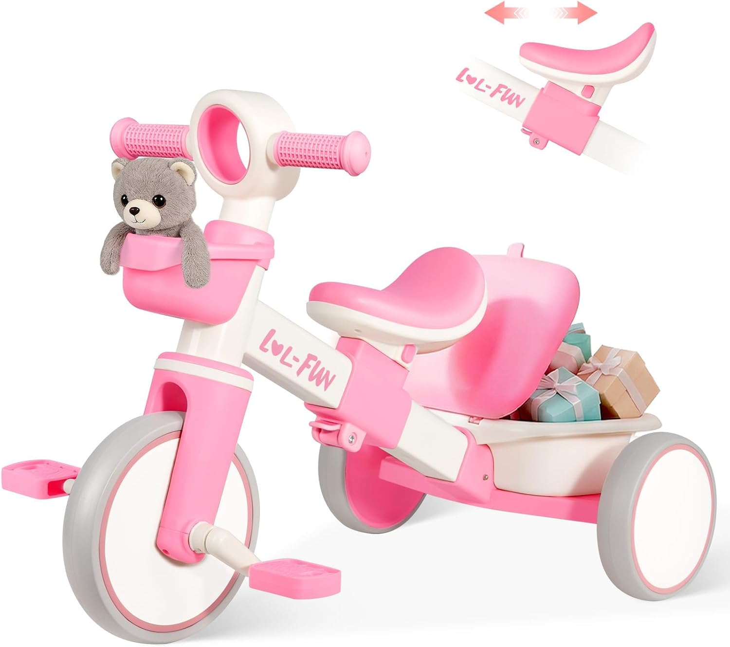 Tricycle for Toddlers 1-3 Year, Toddler Balance Bike for Boys Girls Age 2-4 | Baby Trike, Birthday Gift, Adjustable Seat, Storage Baskets, Removable Pedals