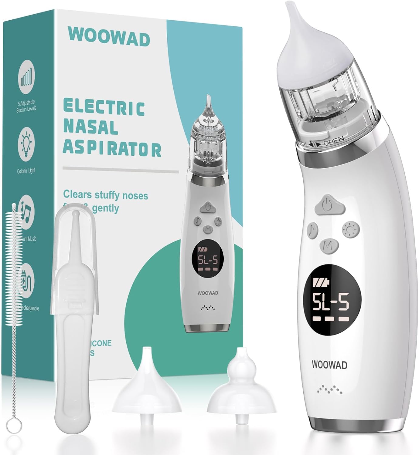 Snot Sucker for Baby, Nasal Aspirator for Baby – Electric Nose Sucker | for Baby with 5 Modes, Anti-Leak, Low Noise, 3 Soft Tips, Lights & Lullabies, IPX6- Baby Nose Sucker for Newborns & Toddlers