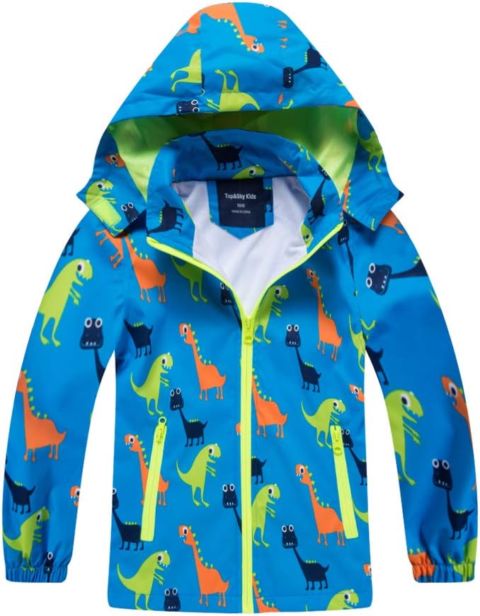 Waterproof Hooded Jacket for Boys Girls,Kids Raincoats Outdoor Windbreaker Dinosaur Rain Jacket