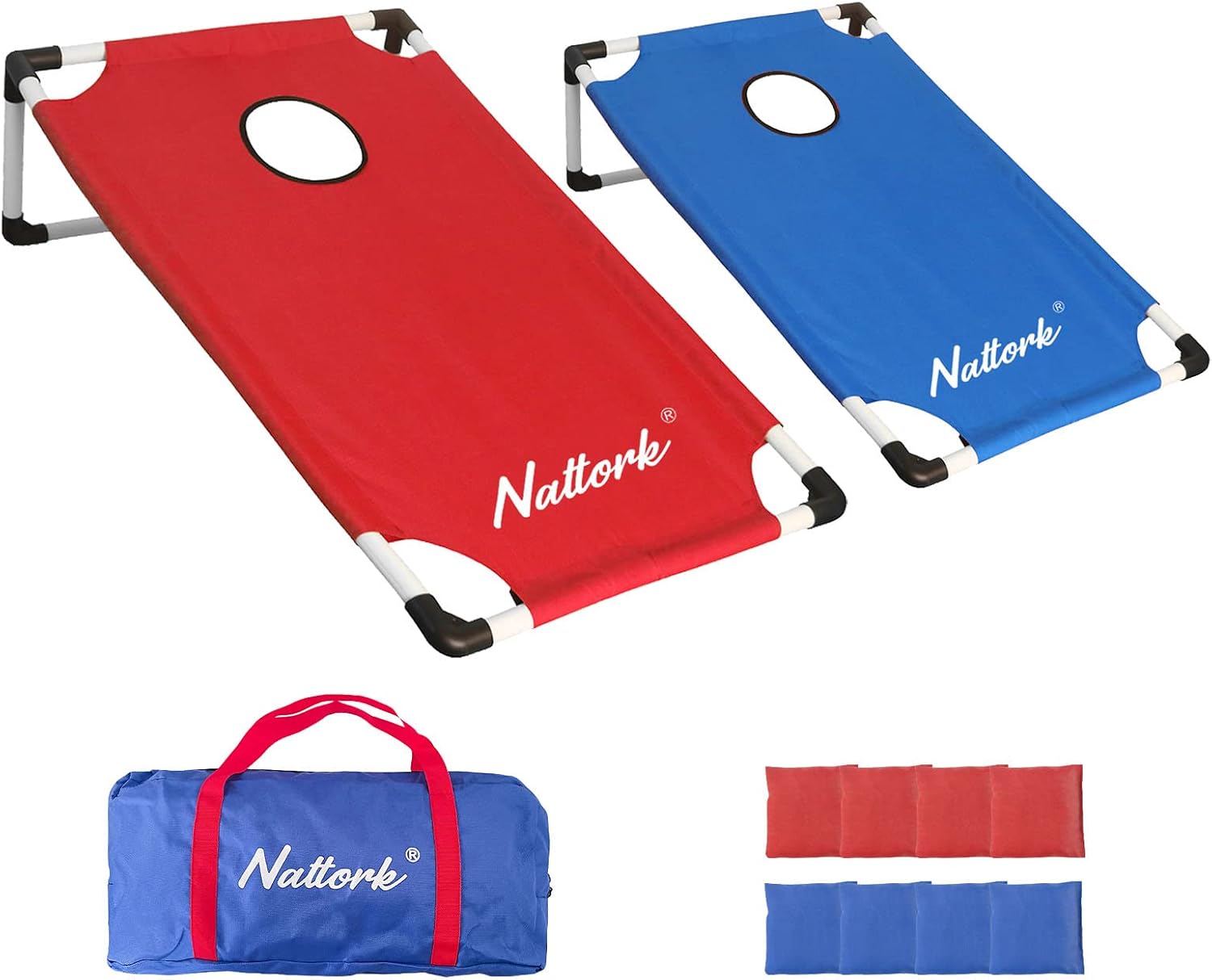 Portable Cornhole Set with 2 Collapsible Cornhole Boards, 8 Cornhole Bean Bags and Carrying Case for Yard Toss Game, Indoor Outdoor Camping Games for Family Parties (3 x 2-feet)