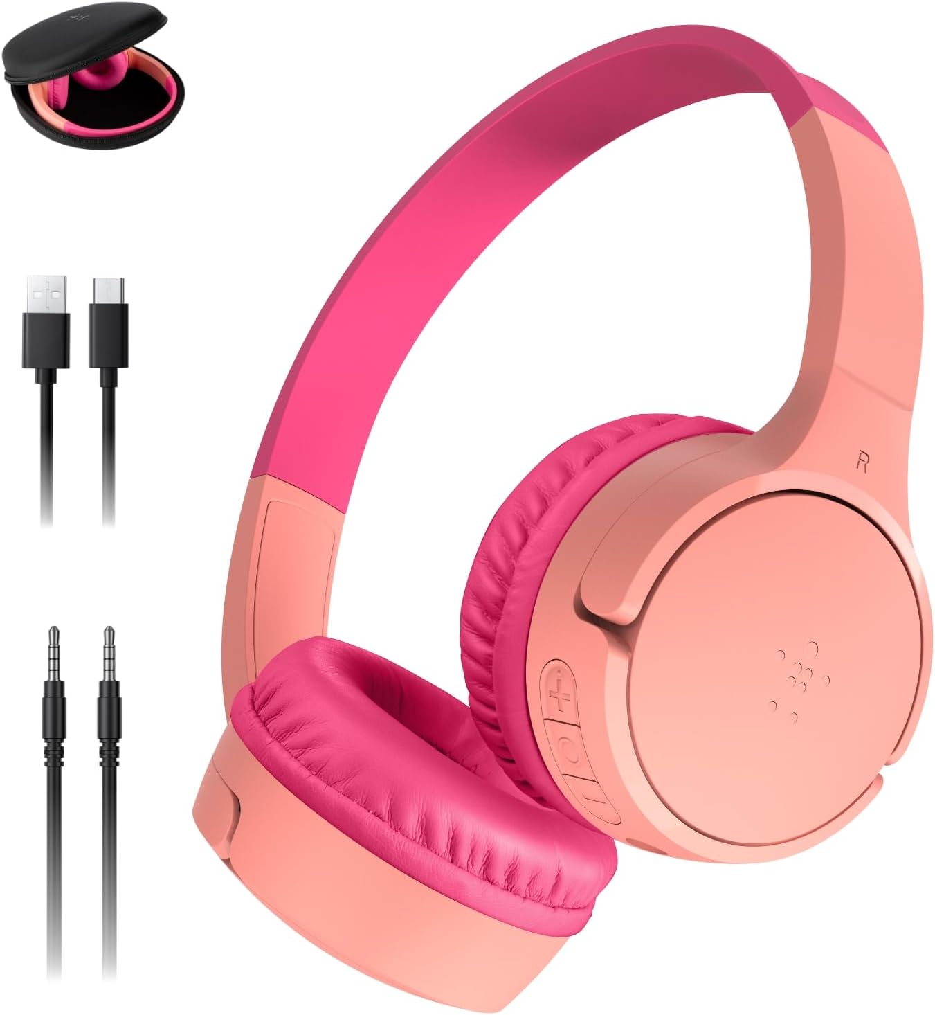 Belkin SoundForm Mini Bluetooth Kids Headphones with Case, 30H Battery Life | Toddler headphones, carrying case included, 85dB volume limiter, built-in mic, iPad, Android tablet, school