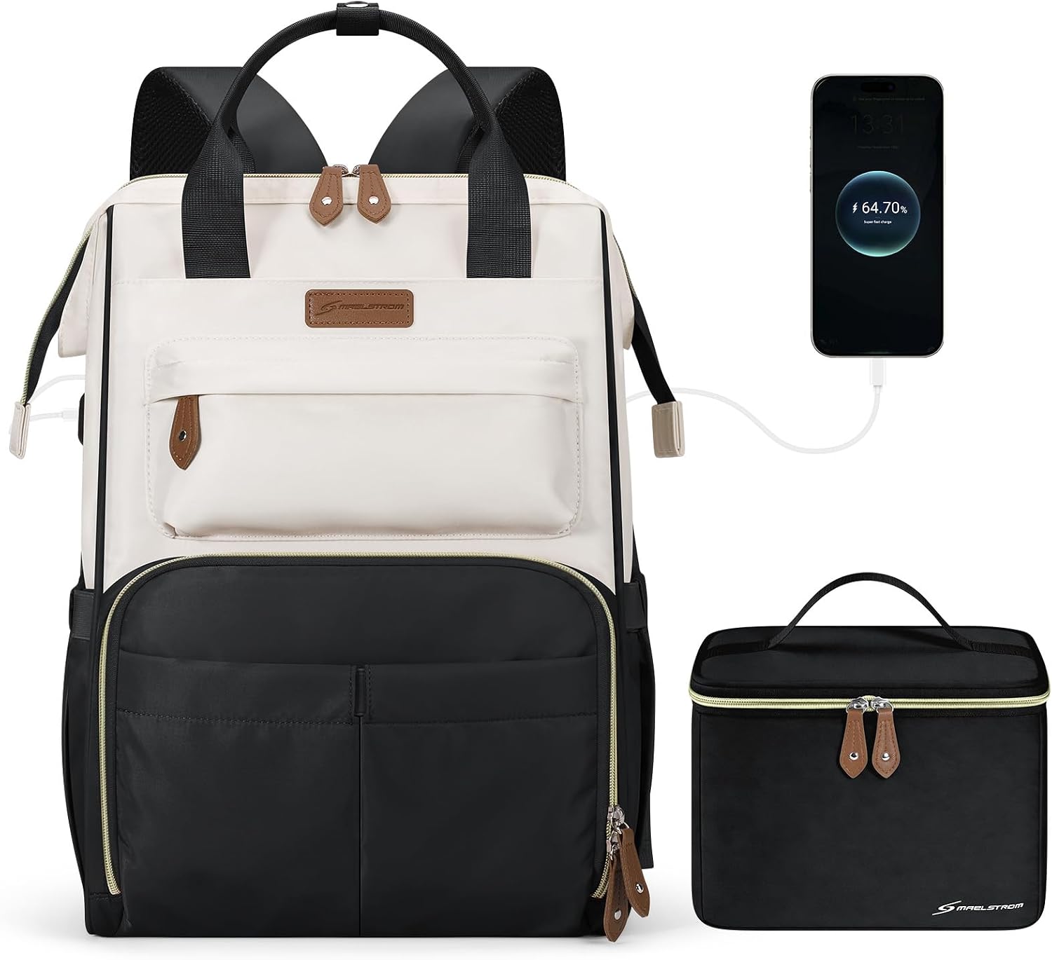 Maelstrom 15.6-17.3″ Laptop Backpack with Lunch Box, Work Bag for Women Men | 25l Capacity, 3-5h Thermal Insulation, Usb & Type-C Ports, Anti-Theft Design, Water-Resistant. Ideal For Travel, School,Nurse
