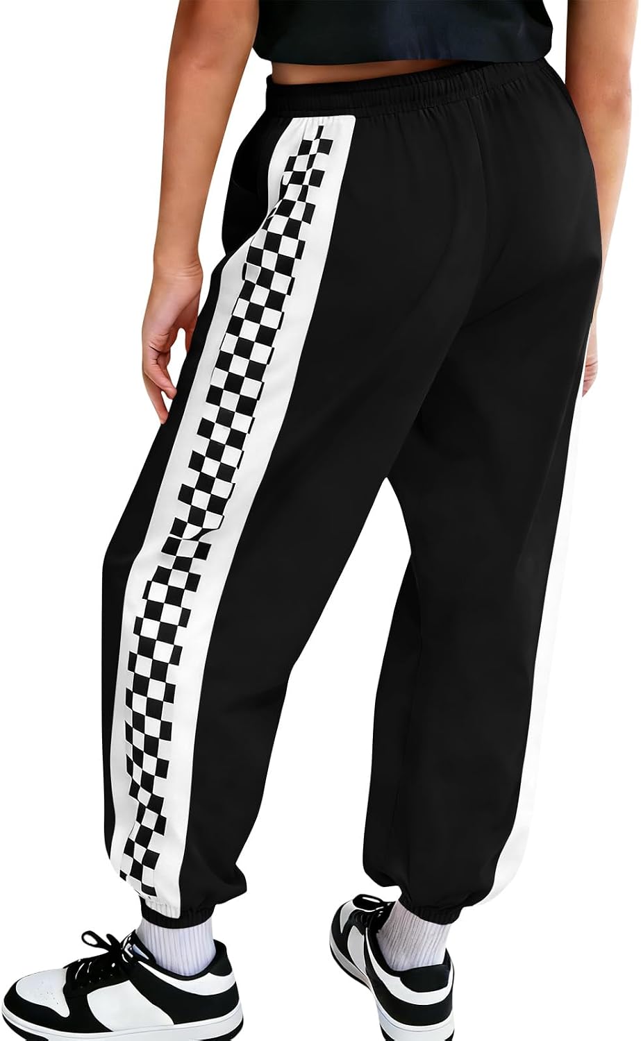 Haloumoning Girls Baggy Joggers Kids Athletic Checkered Elastic Waist Track Pants with Pockets 5-14Y