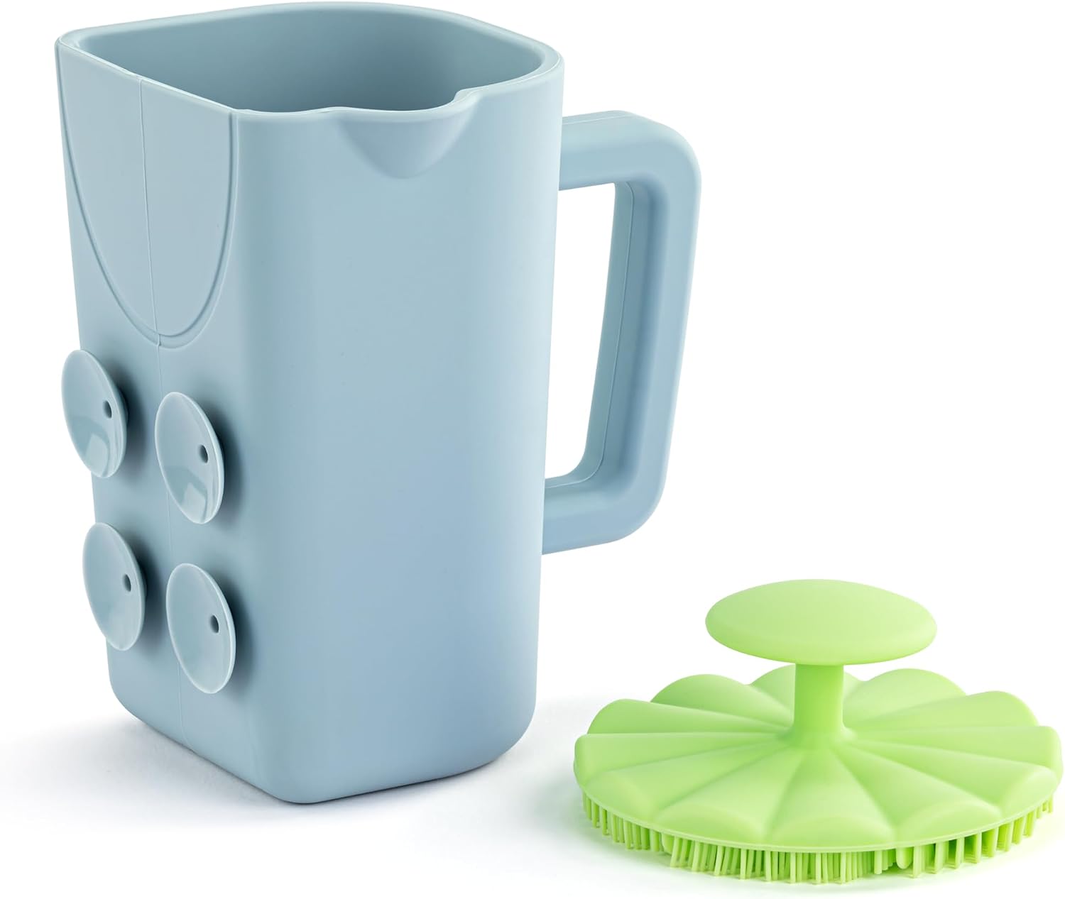 DEMDACO Love to Play Collection Baby Bath Rinse Cup and Silicone Scalp Scrubber Set – Gentle Hair Washing Aid for Infants & Toddlers Soft Silicone Kids’ Brush & Ergonomic Rinse Pitcher, Green
