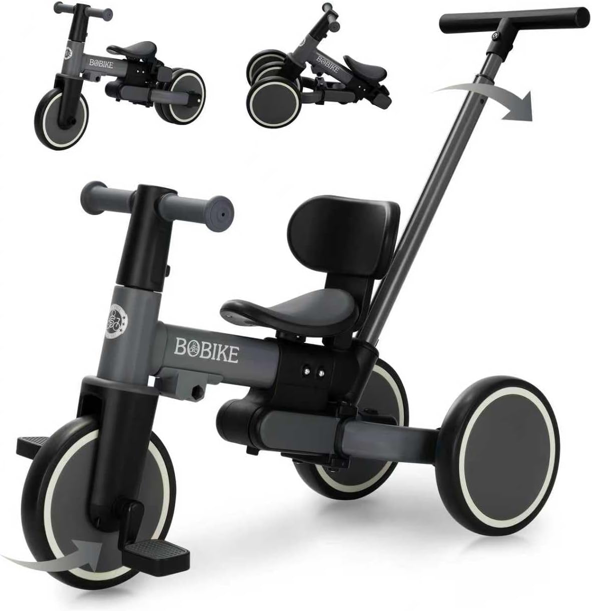 Toddler Bike with Push Handle,Tricycles for 1 to 3 Years Old, Toddler Tricycle with Push Handle for Boy Girl, Baby Balance Bike with Adjustable Seat Height and Removable Pedal (Black)