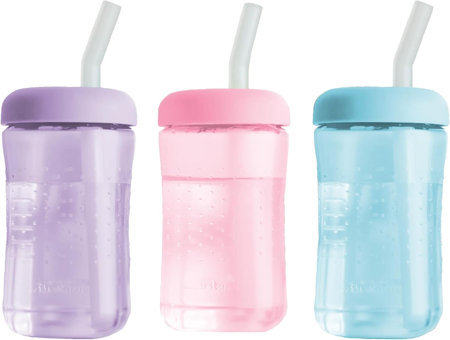 The First Years Squeeze & Sip Straw Cups – Pink/Purple/Blue – 3 Count | 7 Oz Capacity, Spill Proof Straw Valve, Top-Rack Dishwasher Safe, Made Without BPA, Ages 6 Months And Up