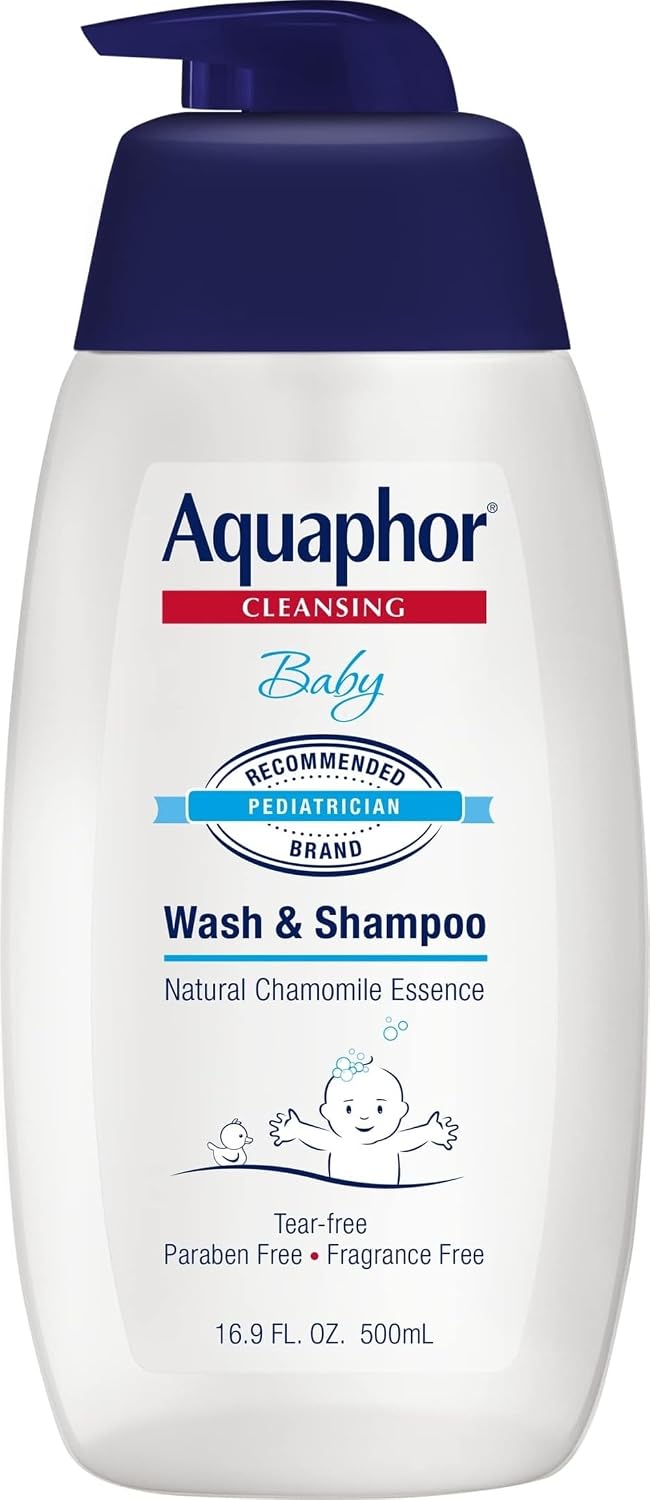 Aquaphor Baby Wash and Shampoo – Mild, Tear-free 2-in-1 Solution for Baby’s Sensitive Skin – 16.9 fl. oz. Pump | Tear Free Shampoo and Body Wash for Baby, Gently Cleanses, Non-Drying and Fragrance Free, Pediatrician Recommended Brand