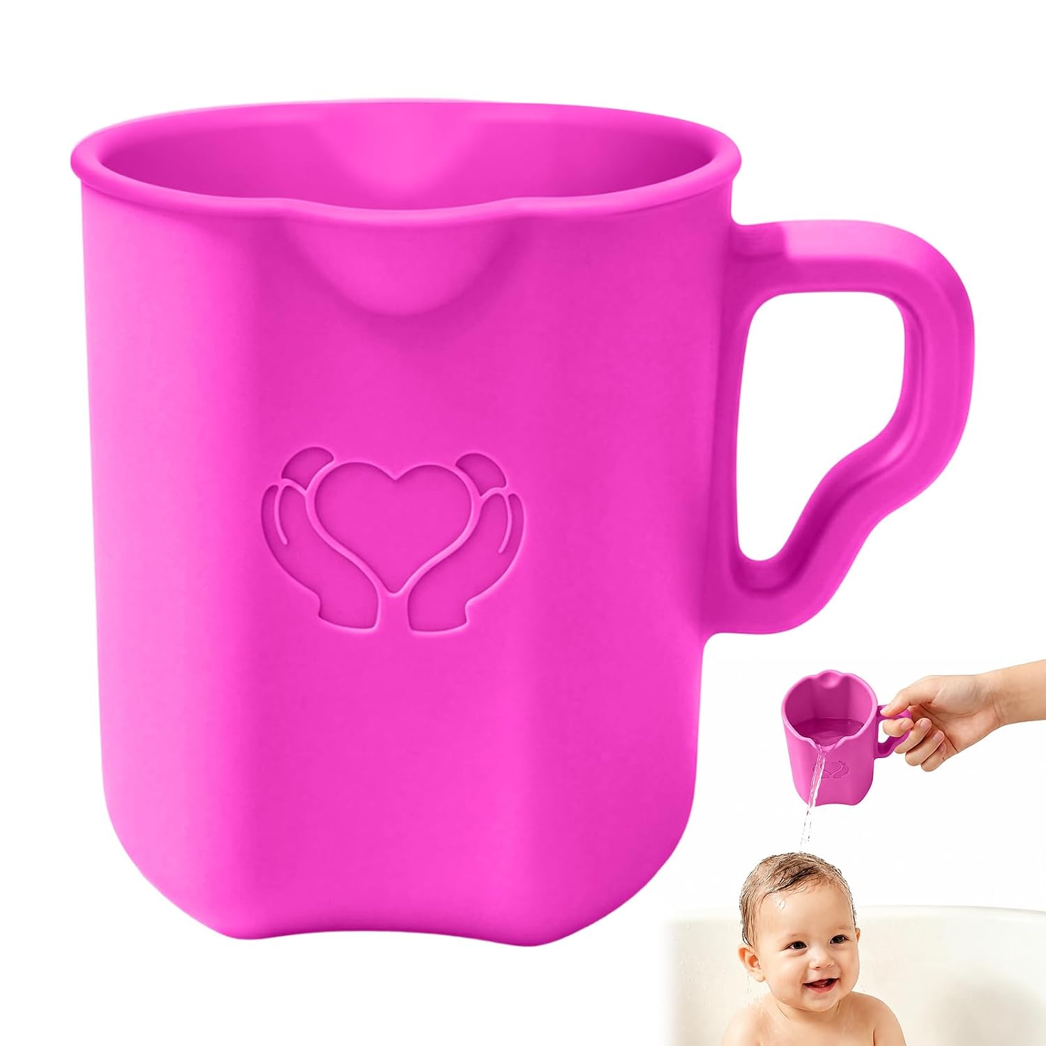 Baby Bath Rinse Cup, 360ml, Rose Pink, for Hair Washing & Bath Time | Silicone Shampoo Rinser for Babies and Toddlers, Soft One-Hand Baby Bath Rinser, Dual Side Pour Openings